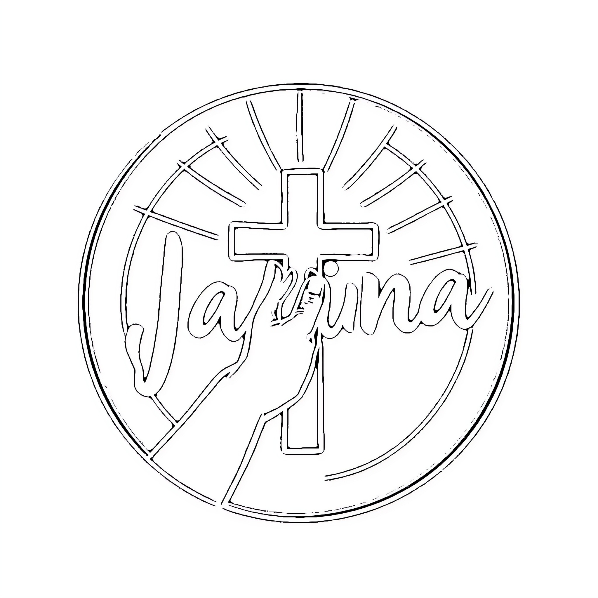 Logo with a cross and the word 'Jaylynn' Coloring Page (free black-and-white line drawing printable PDF for all, from beginners to advanced learners, including children, teens, adults, and seniors)