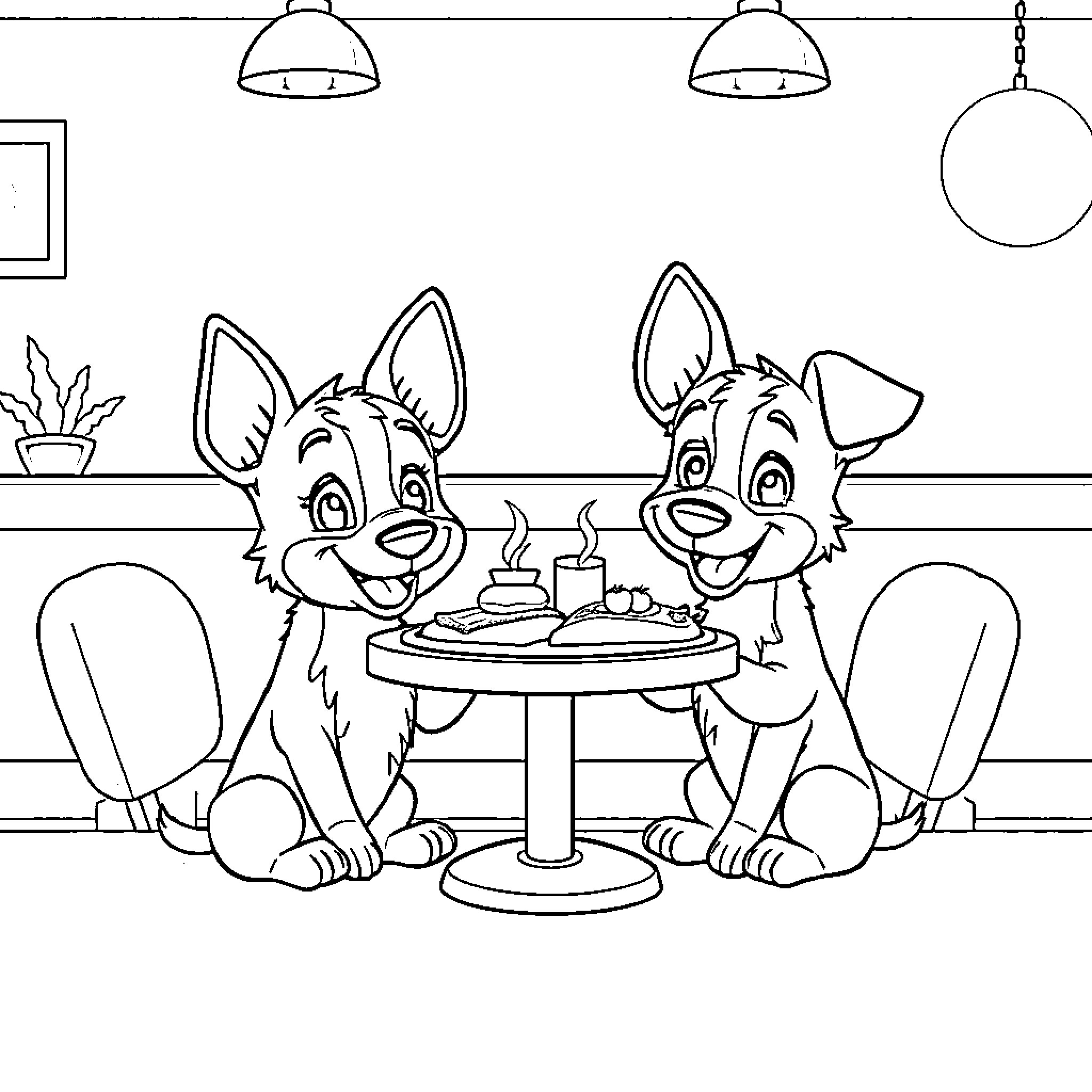 Bluey's Delightful Diner Adventure Coloring Page (free black-and-white line drawing printable PDF for all, from beginners to advanced learners, including children, teens, adults, and seniors)