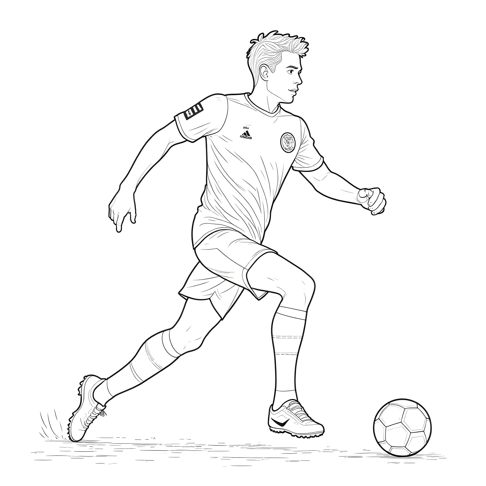Cameron Archer playing soccer in the field Coloring Page (free black-and-white line drawing printable PDF for all, from beginners to advanced learners, including children, teens, adults, and seniors)