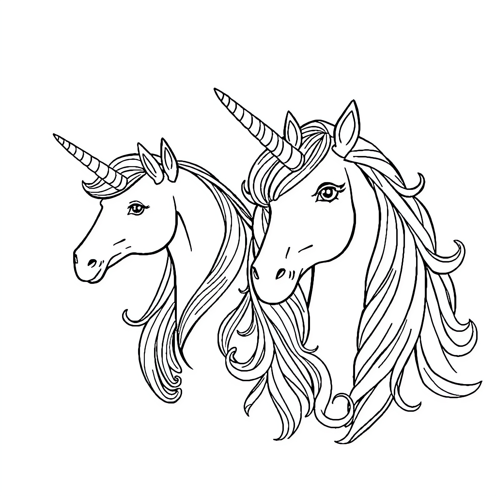 Unicorn friends in whimsical embrace Coloring Page (free black-and-white line drawing printable PDF for all, from beginners to advanced learners, including children, teens, adults, and seniors)