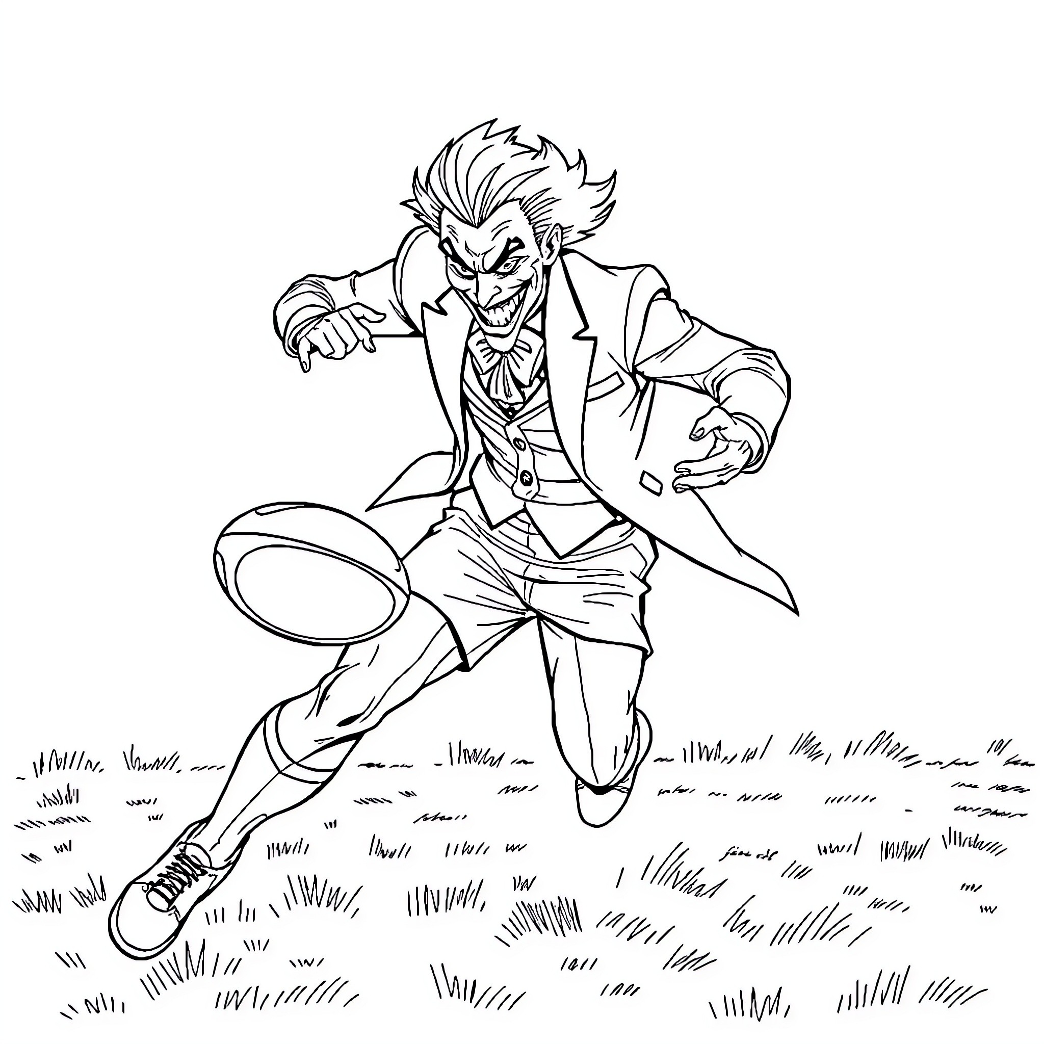 Joker's Mischievous Antics Coloring Page (free black-and-white line drawing printable PDF for all, from beginners to advanced learners, including children, teens, adults, and seniors)