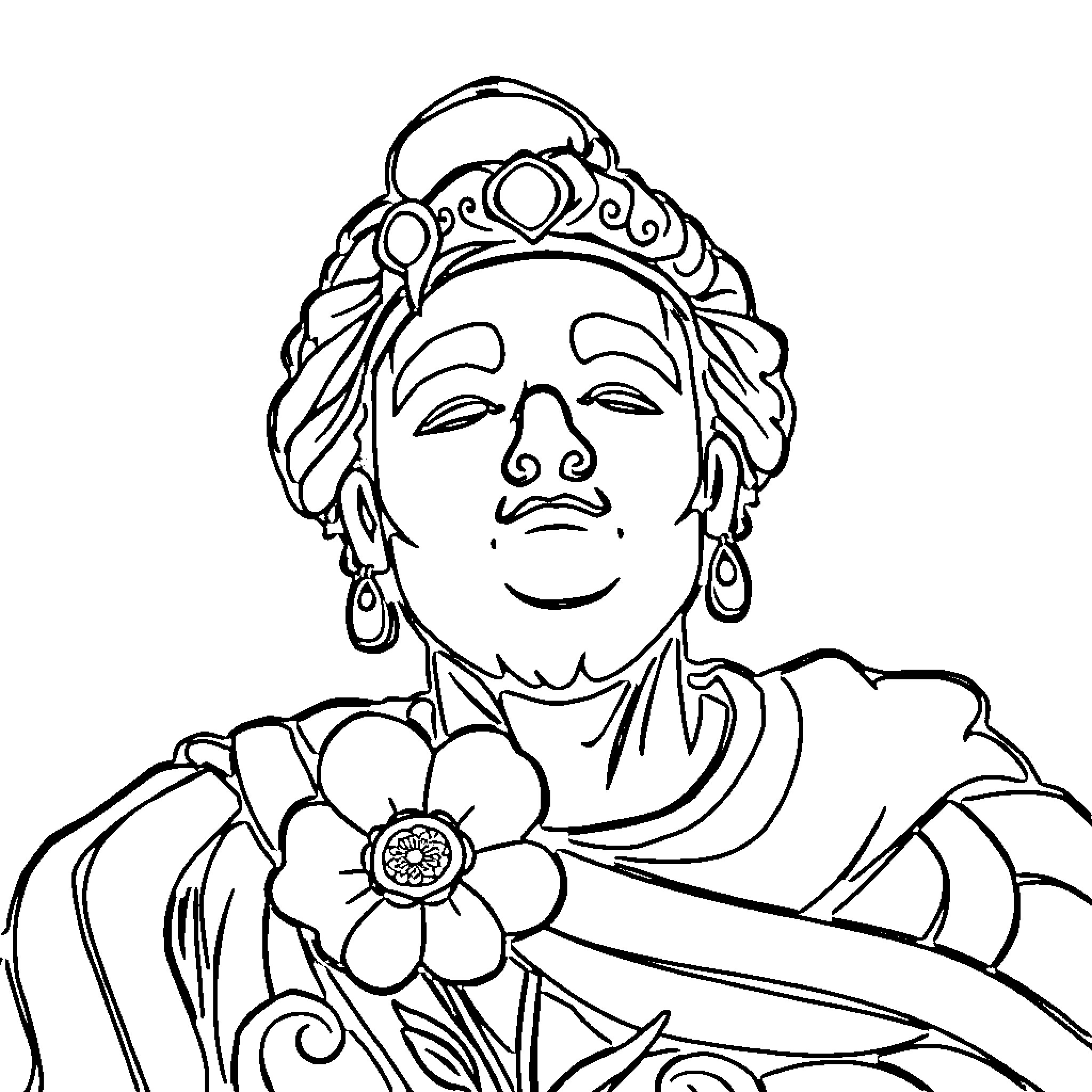 Spider-Man inspired princess with flower and crown Coloring Page (free black-and-white line drawing printable PDF for all, from beginners to advanced learners, including children, teens, adults, and seniors)