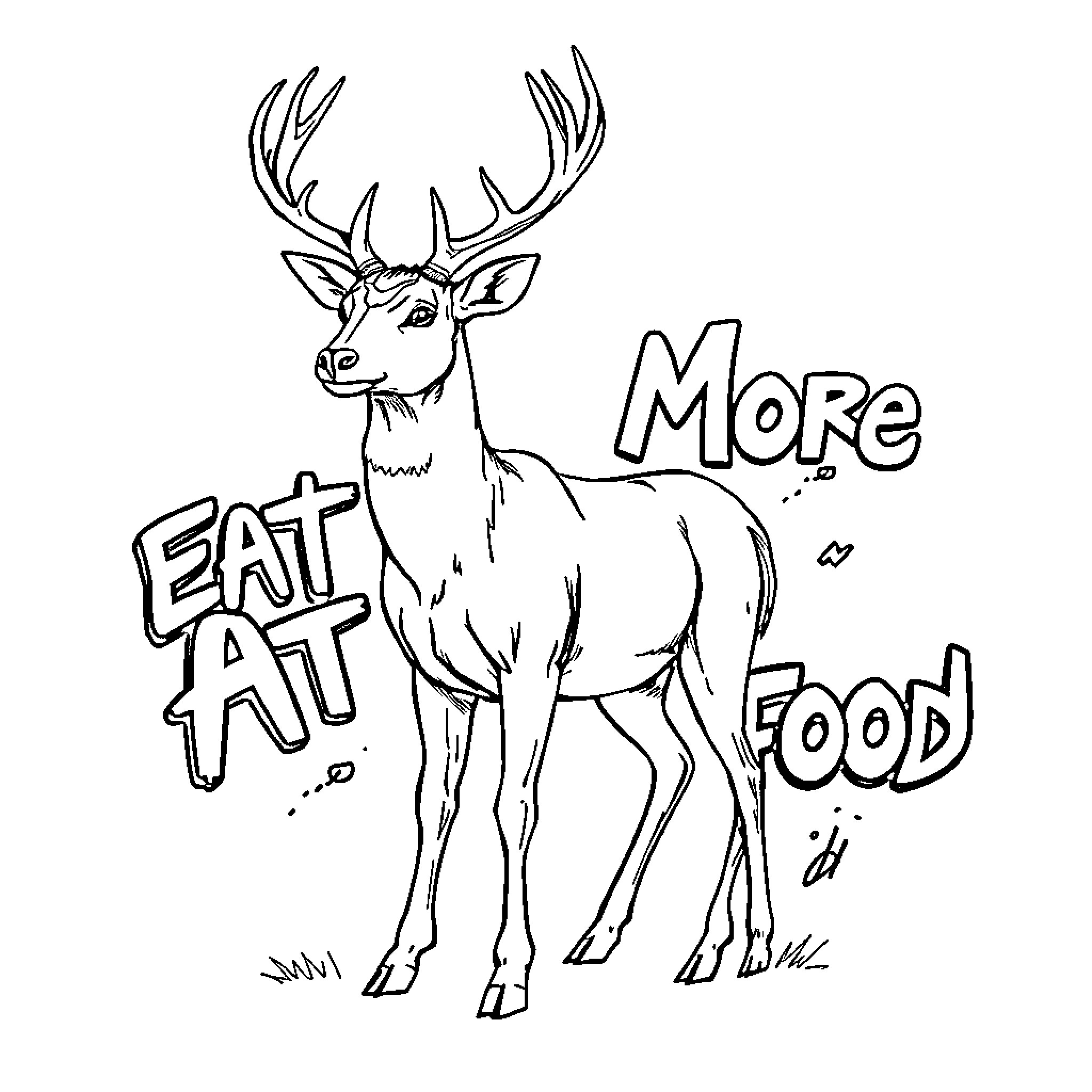 Deer requesting more food Coloring Page (free black-and-white line drawing printable PDF for all, from beginners to advanced learners, including children, teens, adults, and seniors)