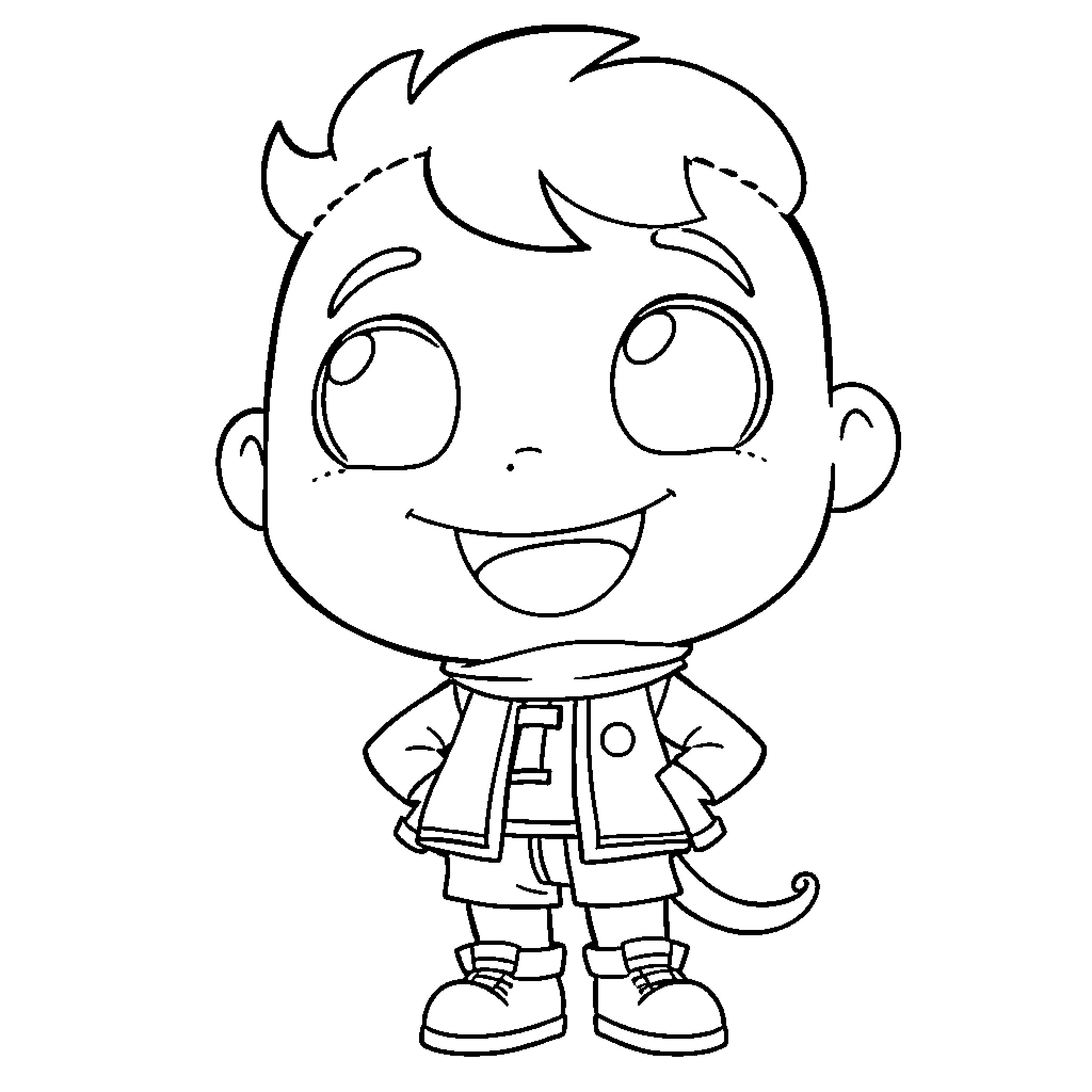 Bebe Sangoku happily exploring with excitement Coloring Page (free black-and-white line drawing printable PDF for all, from beginners to advanced learners, including children, teens, adults, and seniors)