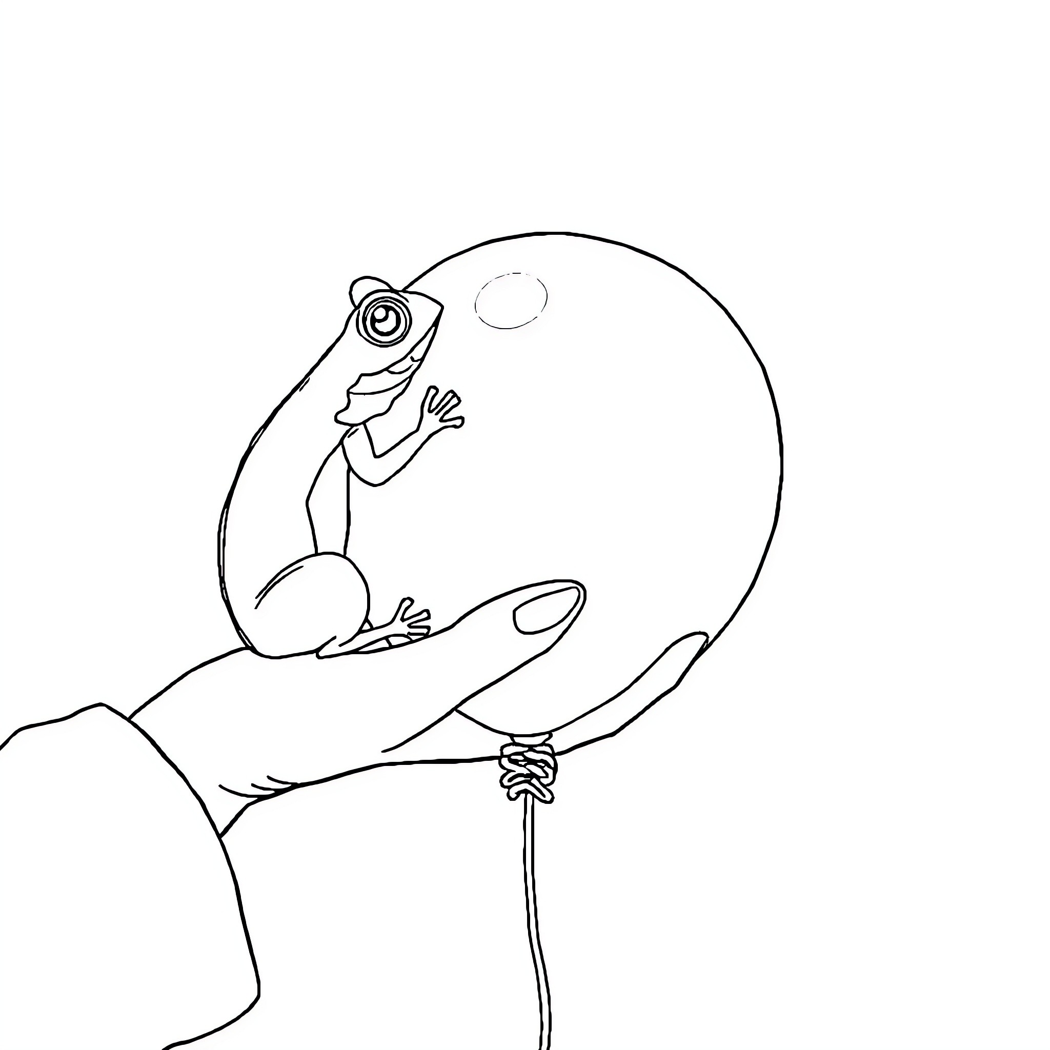 Balloon toy character playfully exploring Coloring Page (free black-and-white line drawing printable PDF for all, from beginners to advanced learners, including children, teens, adults, and seniors)