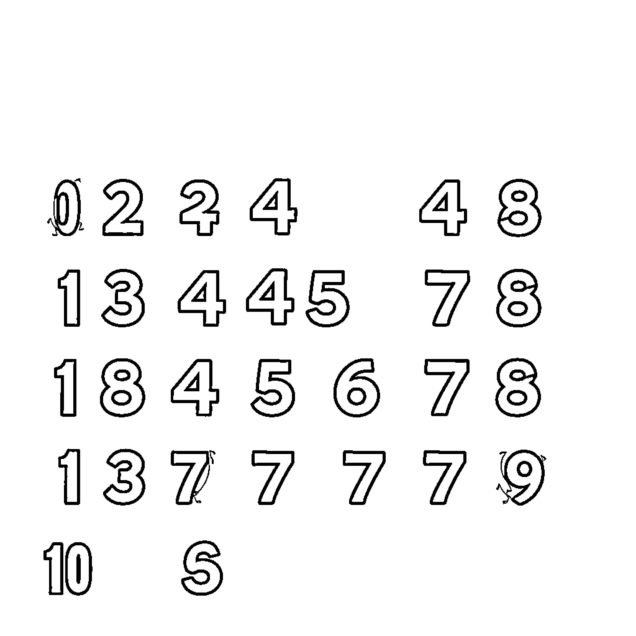 Number Sequence of Numerical Digits Coloring Page (free black-and-white line drawing printable PDF for all, from beginners to advanced learners, including children, teens, adults, and seniors)