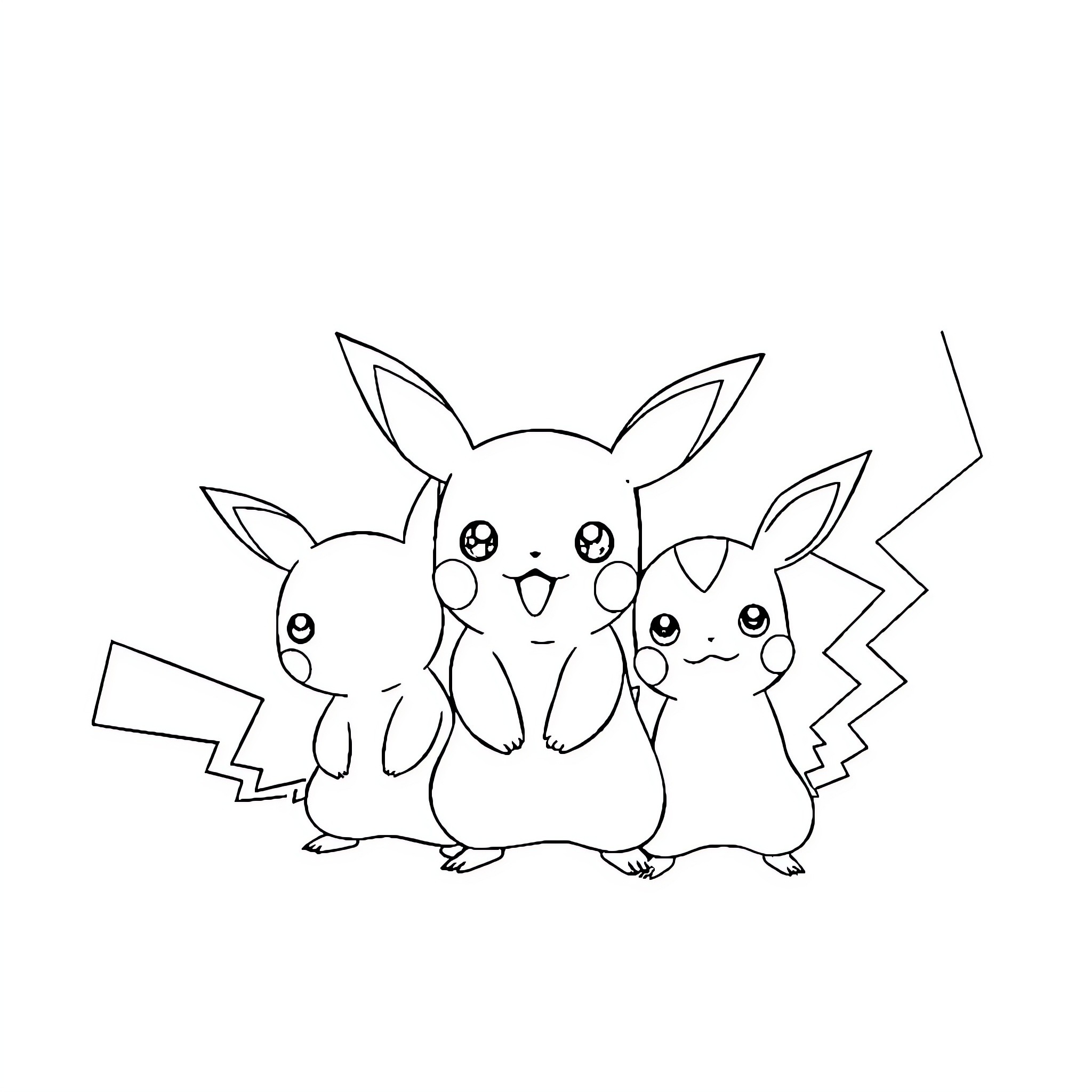 Pichu and Pikachu playing together Coloring Page (free black-and-white line drawing printable PDF for all, from beginners to advanced learners, including children, teens, adults, and seniors)
