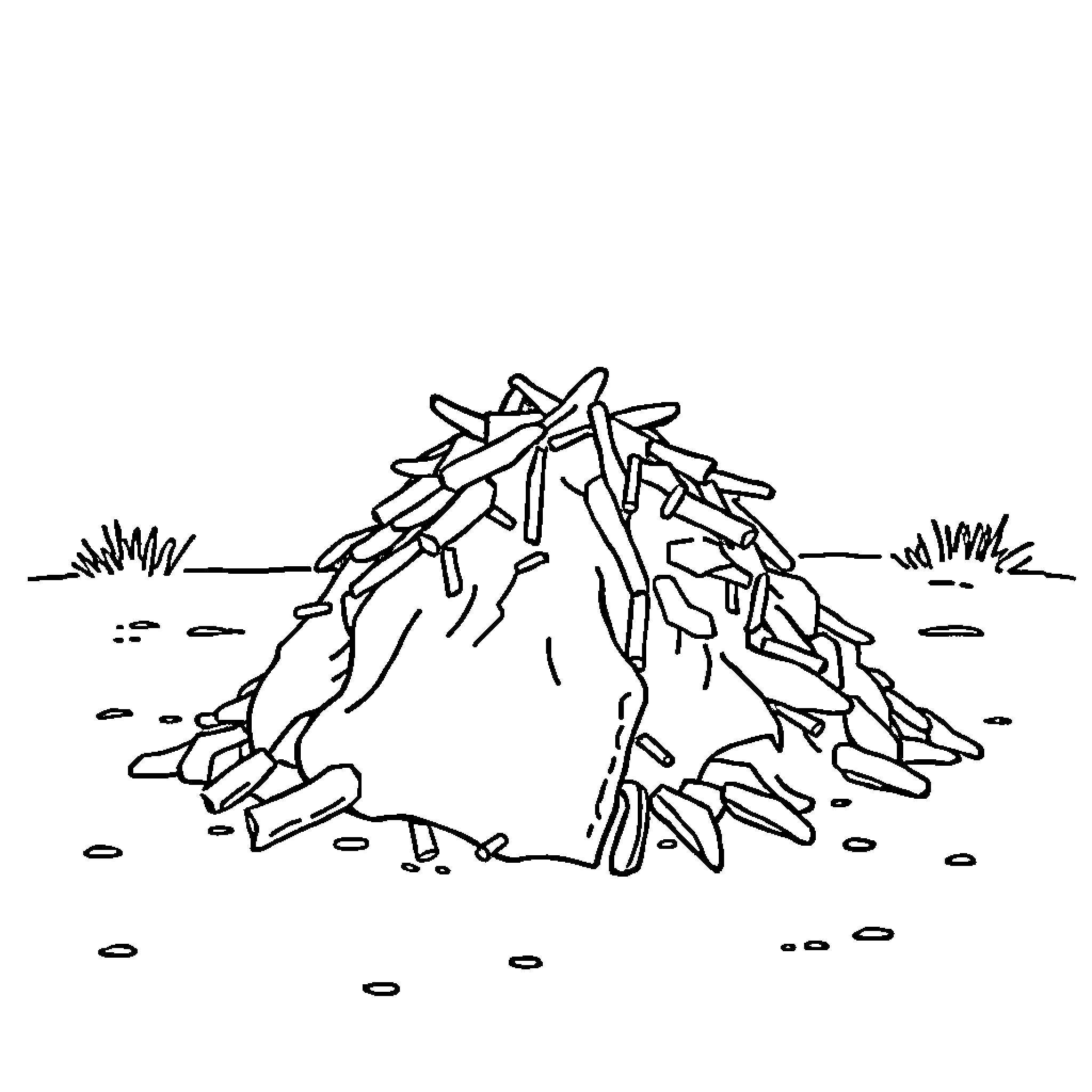 Poo pile in the field Coloring Page (free black-and-white line drawing printable PDF for all, from beginners to advanced learners, including children, teens, adults, and seniors)