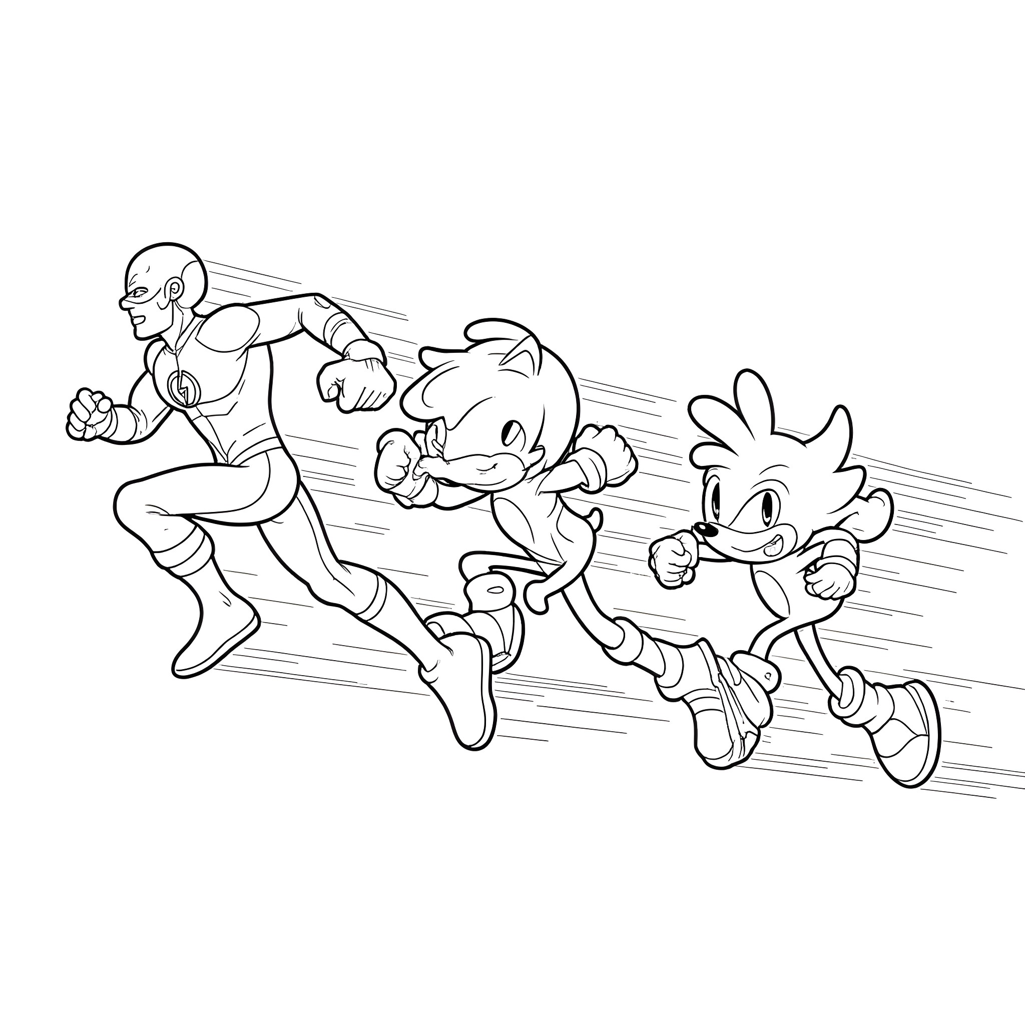Flash of Action in the Cartoon Chase Coloring Page (free black-and-white line drawing printable PDF for all, from beginners to advanced learners, including children, teens, adults, and seniors)