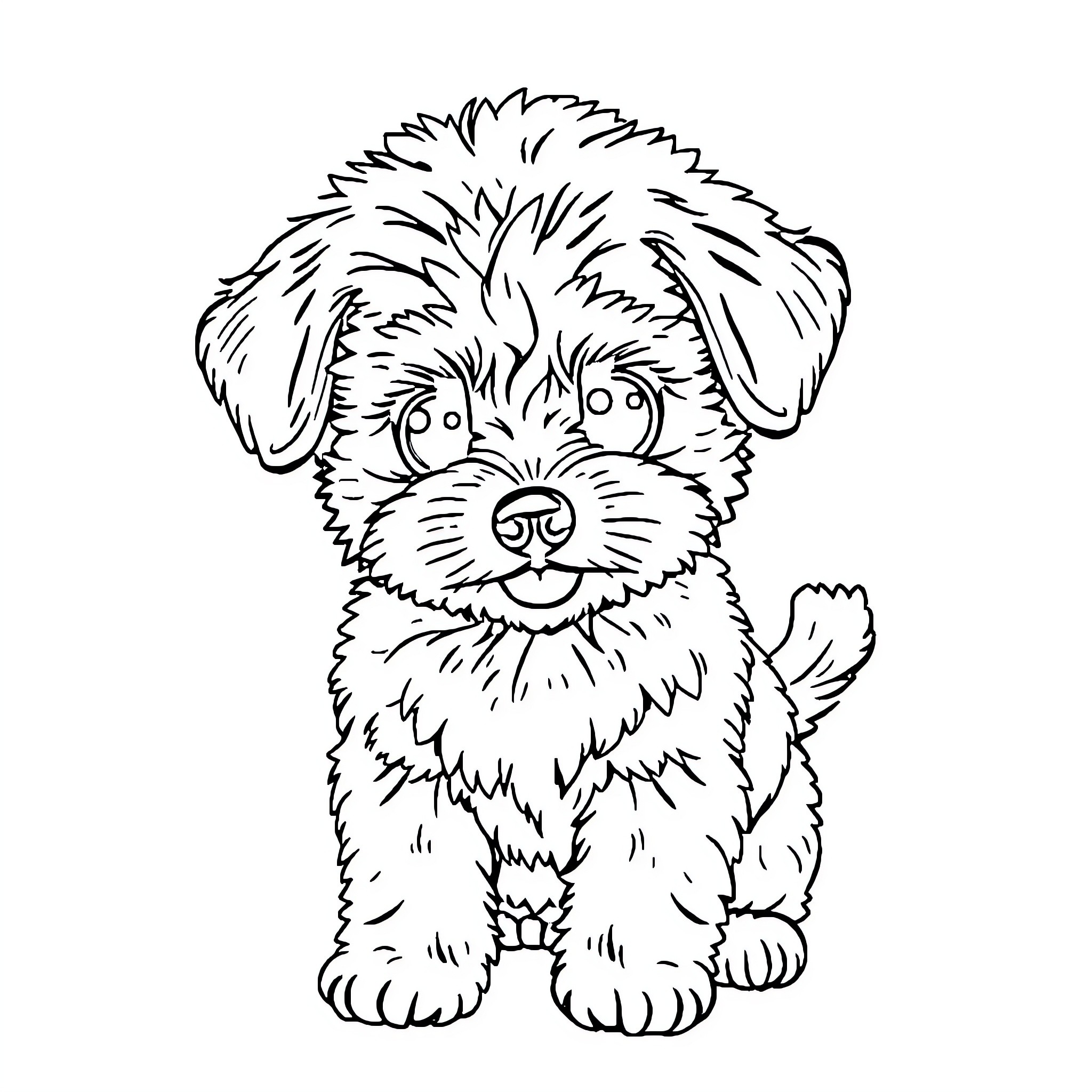 Cavoodle puppy striking a playful pose Coloring Page (free black-and-white line drawing printable PDF for all, from beginners to advanced learners, including children, teens, adults, and seniors)