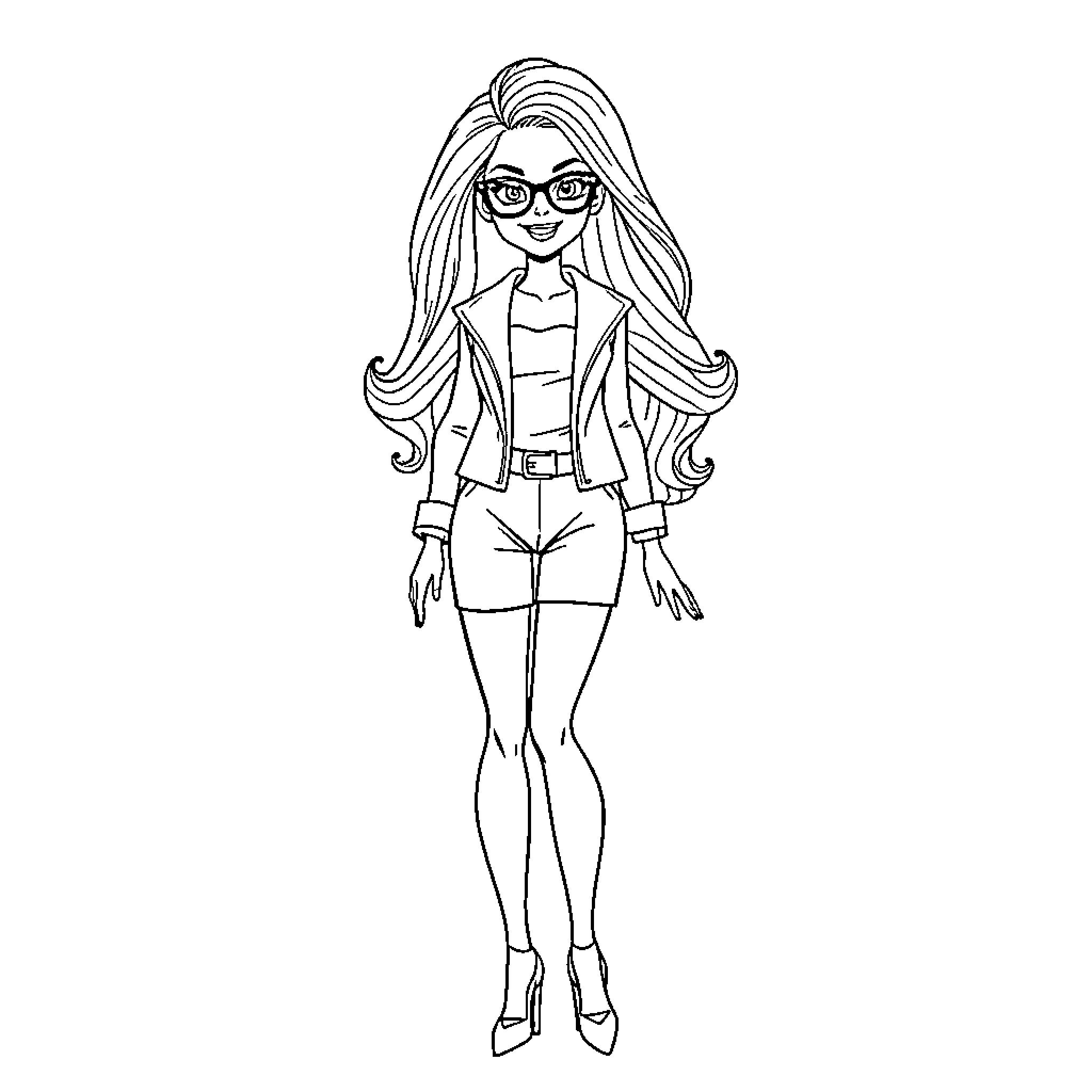 Barbie in stylish business attire Coloring Page (free black-and-white line drawing printable PDF for all, from beginners to advanced learners, including children, teens, adults, and seniors)
