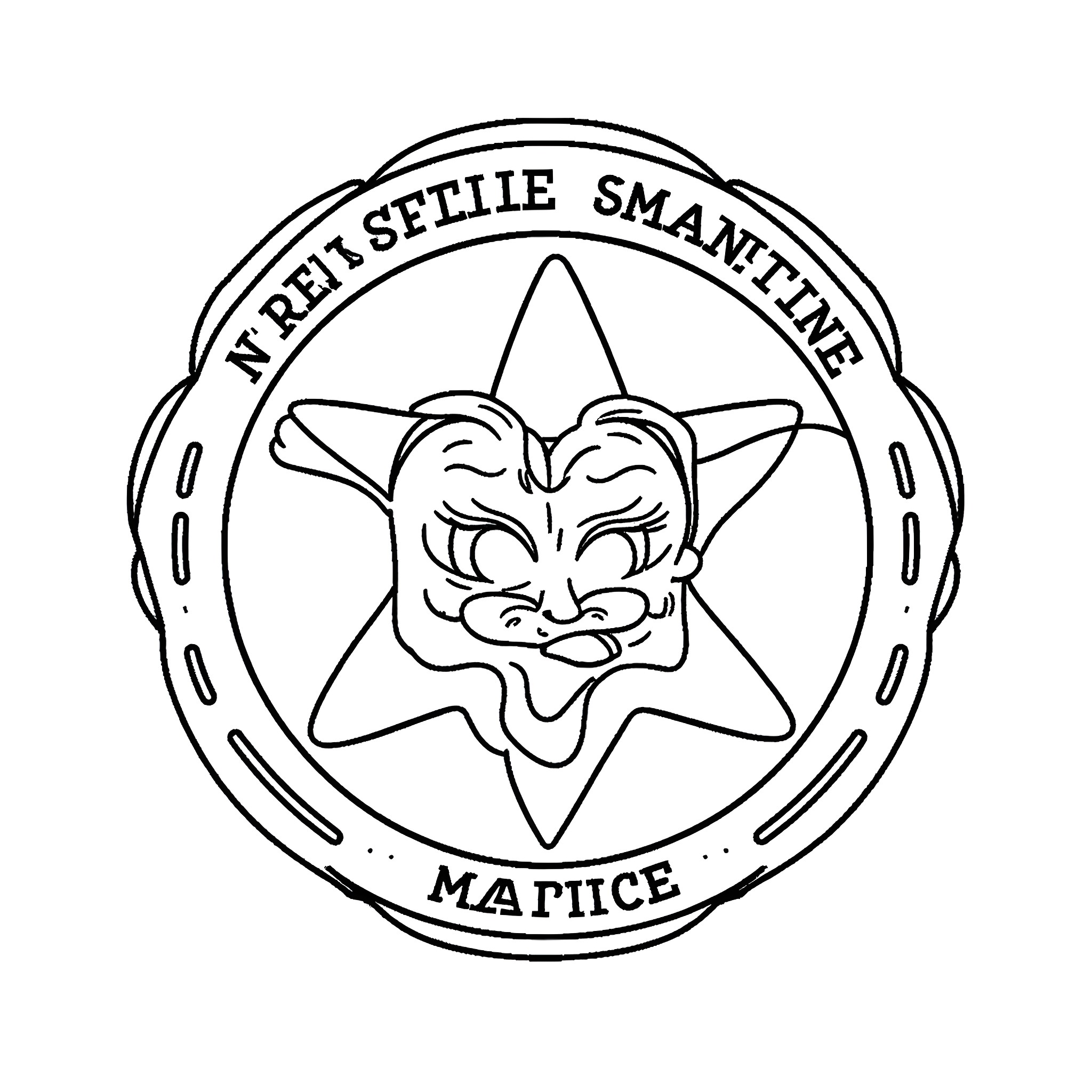 TES Patch: Mischievous star character illustration Coloring Page (free black-and-white line drawing printable PDF for all, from beginners to advanced learners, including children, teens, adults, and seniors)