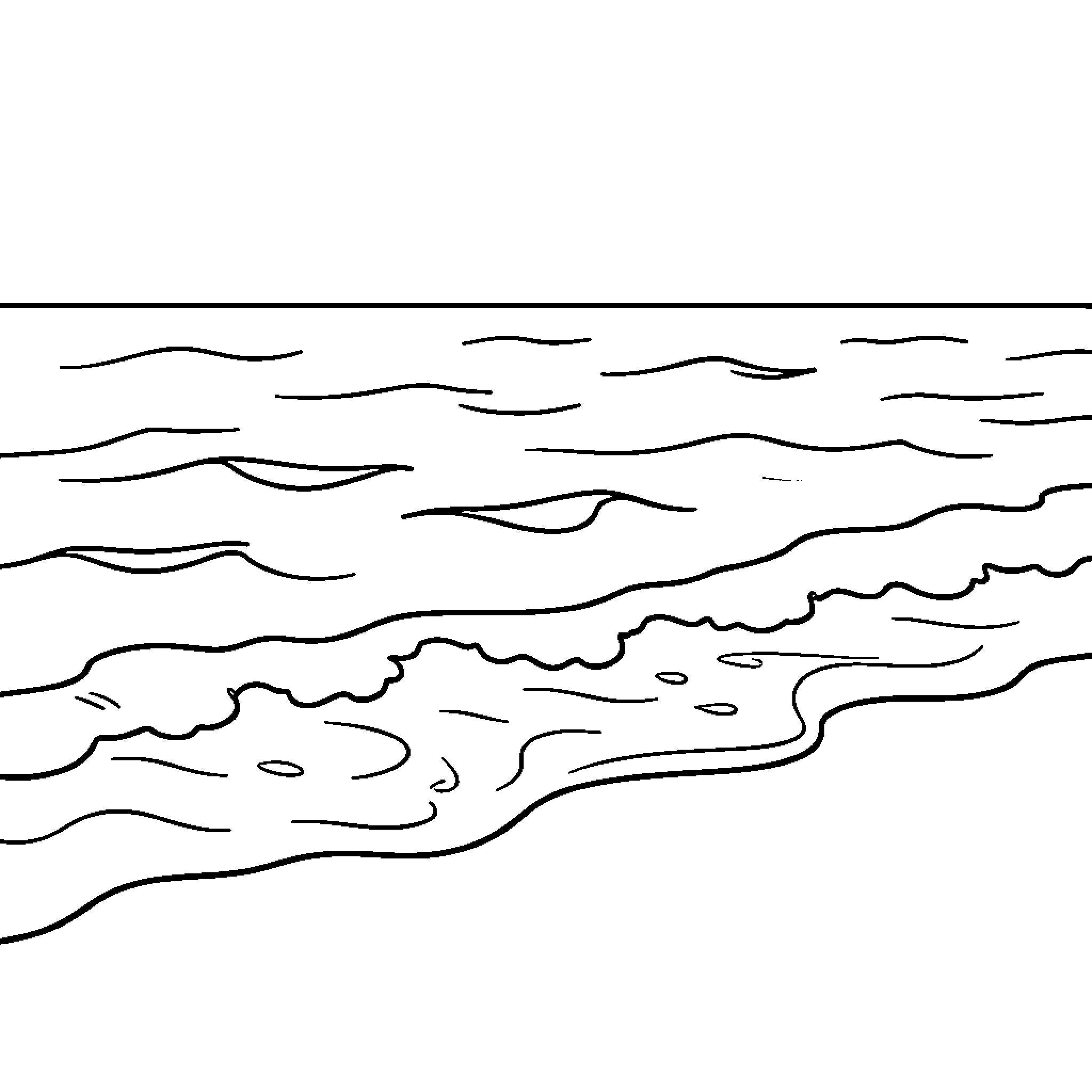 Ocean waves crashing on the shore Coloring Page (free black-and-white line drawing printable PDF for all, from beginners to advanced learners, including children, teens, adults, and seniors)