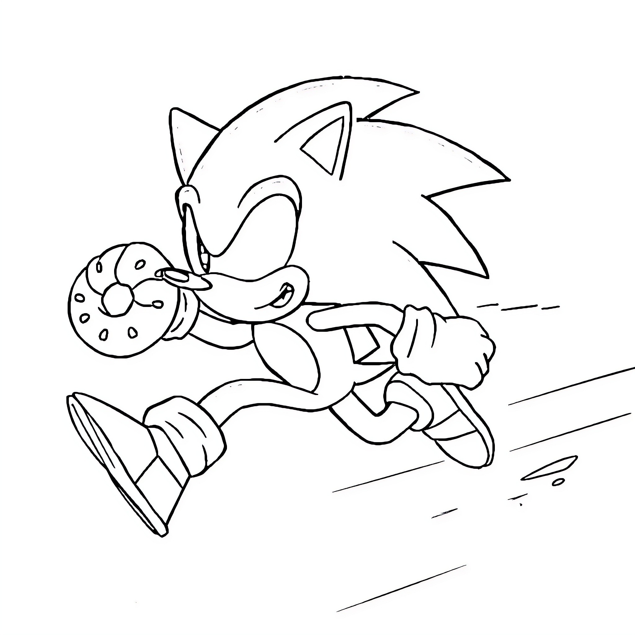 Sonic running at high speed with determined expression Coloring Page (free black-and-white line drawing printable PDF for all, from beginners to advanced learners, including children, teens, adults, and seniors)