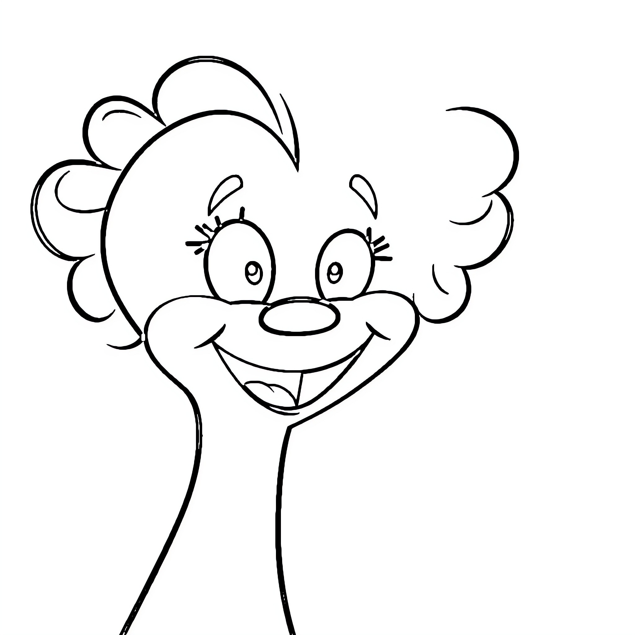 Hello Cheerful Cartoon Character's Amusing Expression Coloring Page (free black-and-white line drawing printable PDF for all, from beginners to advanced learners, including children, teens, adults, and seniors)