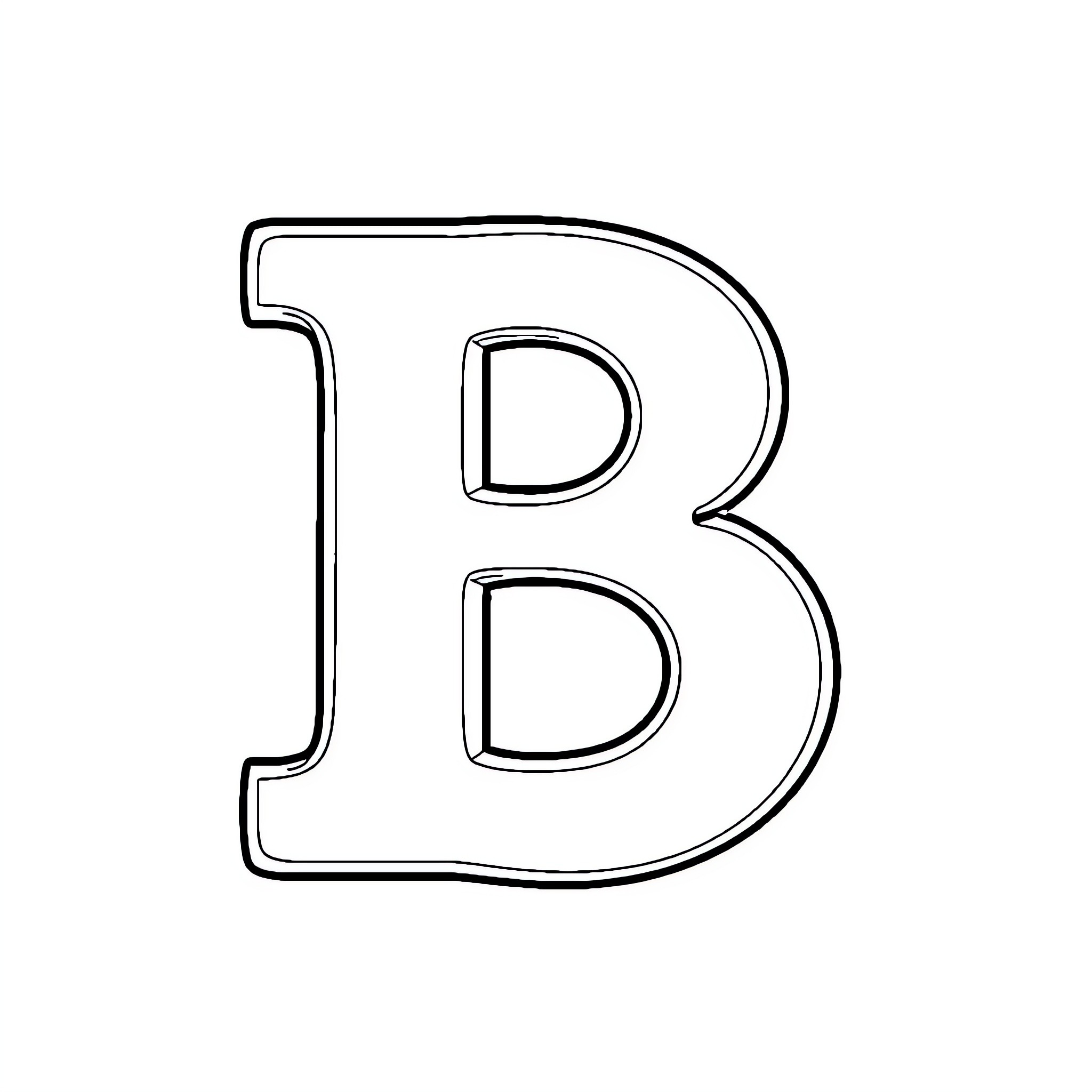 Letter B in bold outline Coloring Page (free black-and-white line drawing printable PDF for all, from beginners to advanced learners, including children, teens, adults, and seniors)