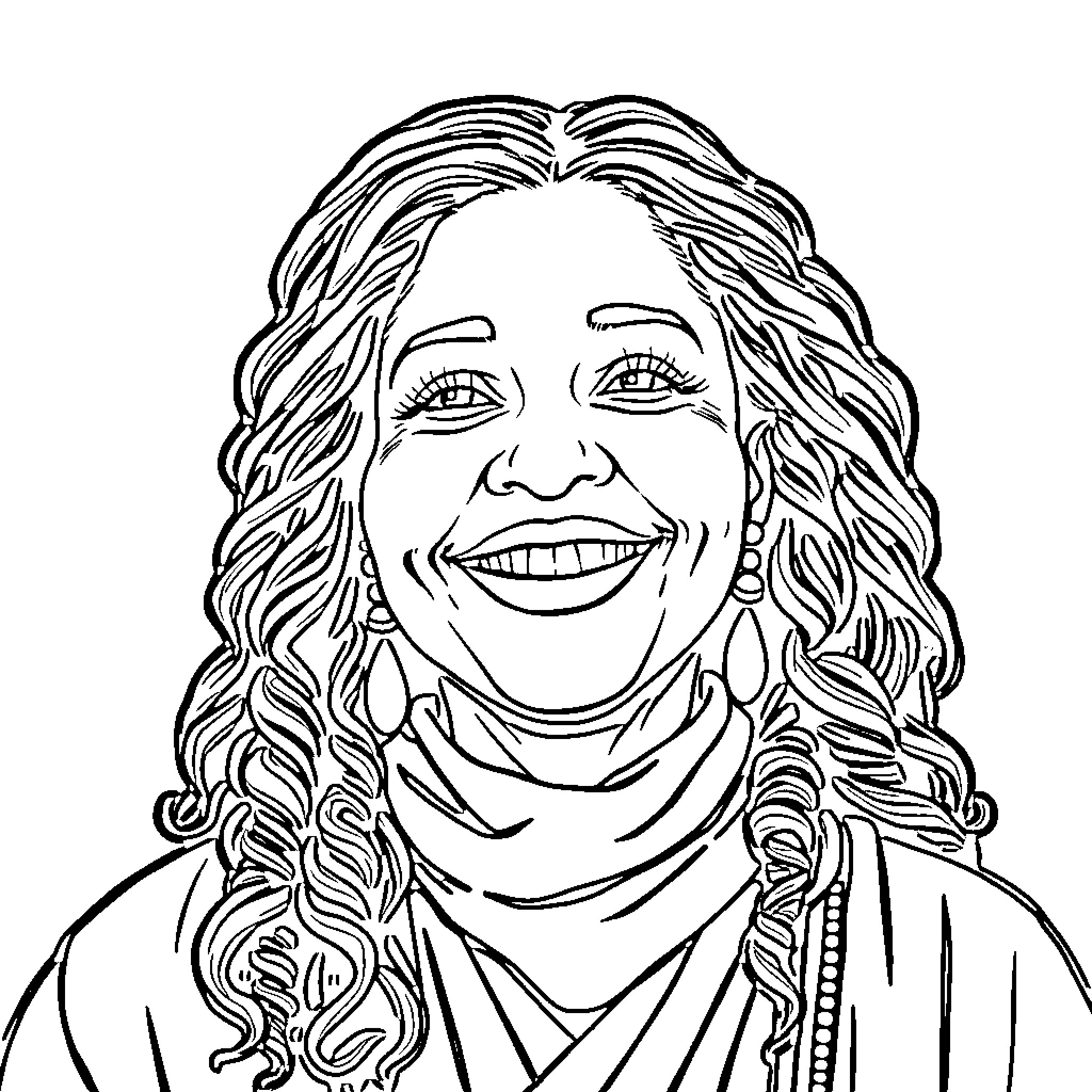 Holy Harriet's Joyful Celebration Coloring Page (free black-and-white line drawing printable PDF for all, from beginners to advanced learners, including children, teens, adults, and seniors)