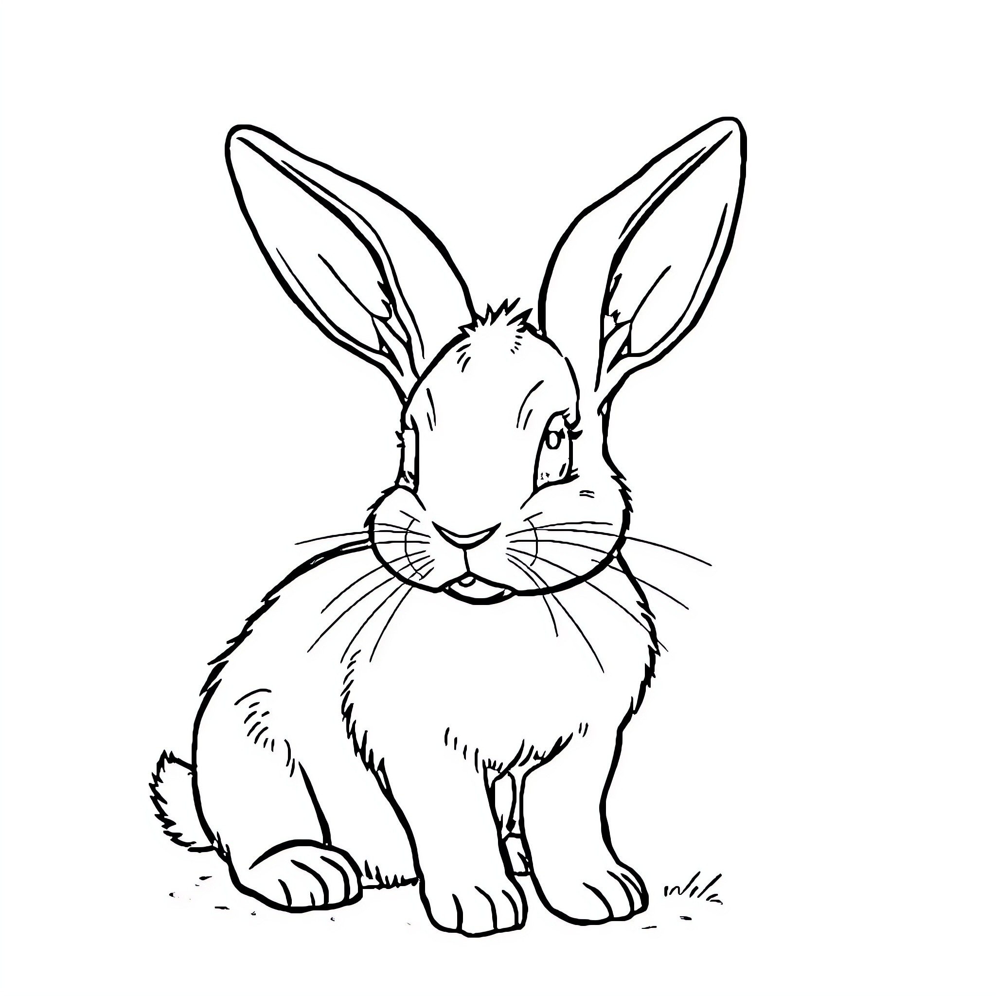 Rabbit with curious expression Coloring Page (free black-and-white line drawing printable PDF for all, from beginners to advanced learners, including children, teens, adults, and seniors)