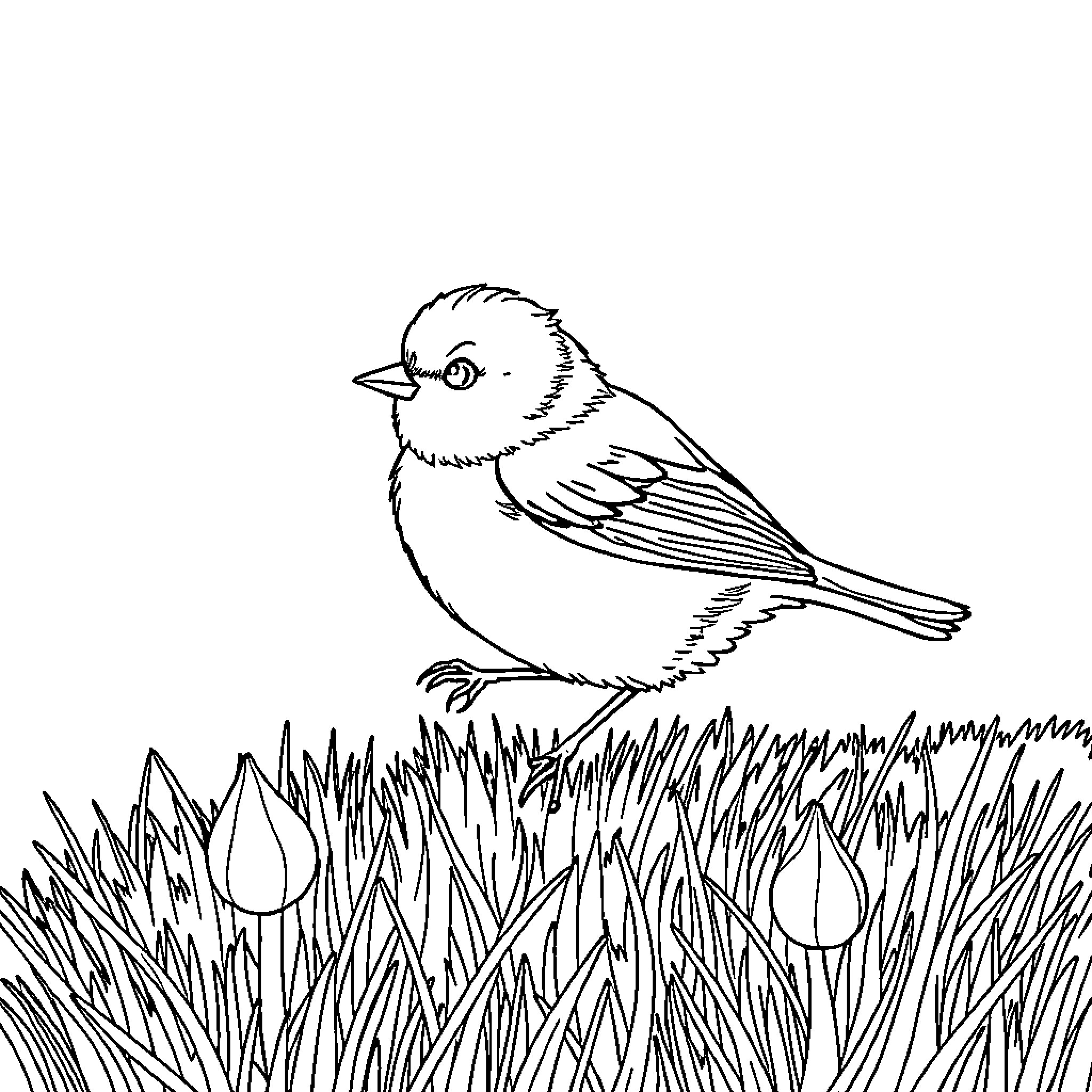 Squirrel perched in a grassy field Coloring Page (free black-and-white line drawing printable PDF for all, from beginners to advanced learners, including children, teens, adults, and seniors)