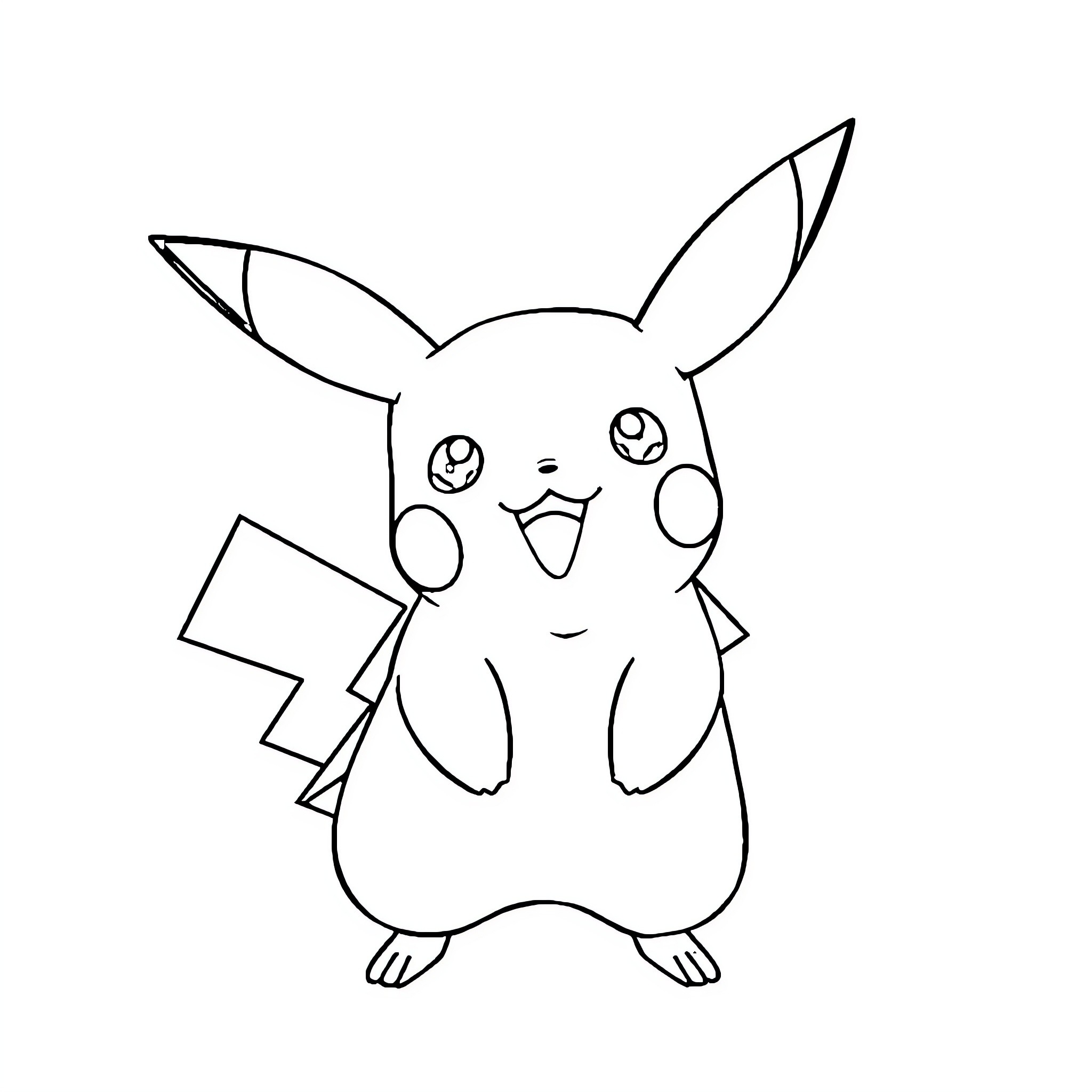Pikachu in a simple outline drawing Coloring Page (free black-and-white line drawing printable PDF for all, from beginners to advanced learners, including children, teens, adults, and seniors)