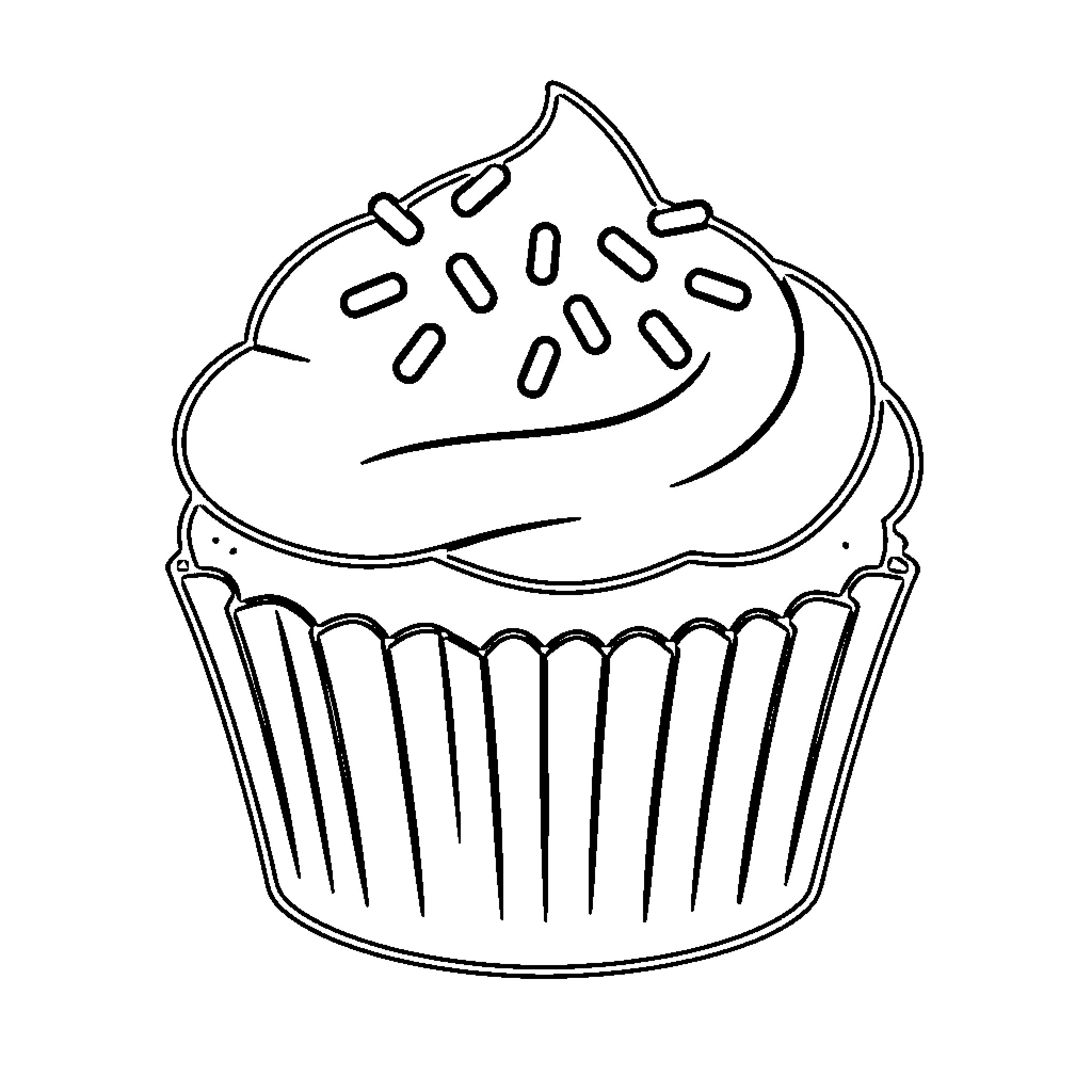 Cupcake with decorations Coloring Page (free black-and-white line drawing printable PDF for all, from beginners to advanced learners, including children, teens, adults, and seniors)