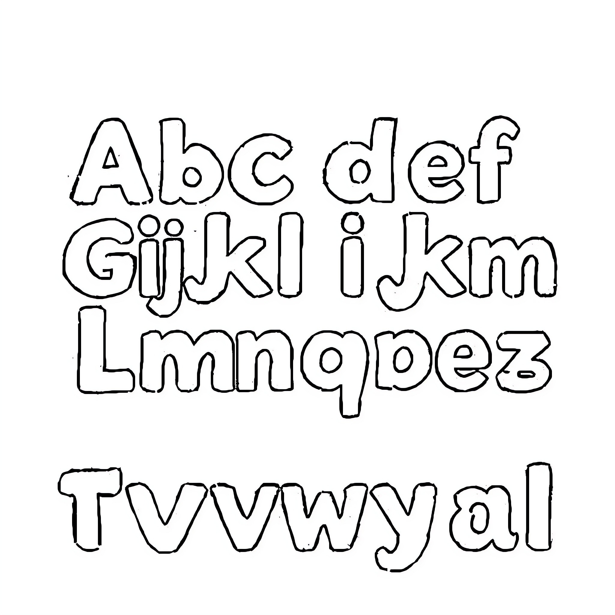 Alphabet of Playful Lettering Coloring Page (free black-and-white line drawing printable PDF for all, from beginners to advanced learners, including children, teens, adults, and seniors)