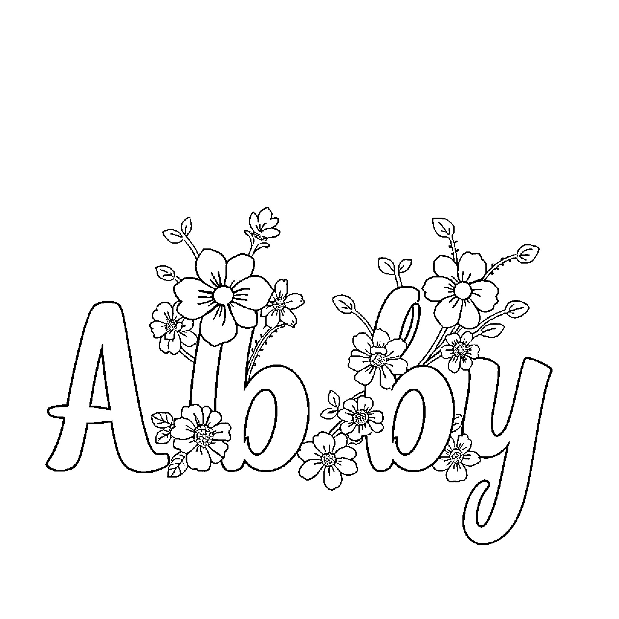 Abby's Floral Doodle Coloring Page (free black-and-white line drawing printable PDF for all, from beginners to advanced learners, including children, teens, adults, and seniors)