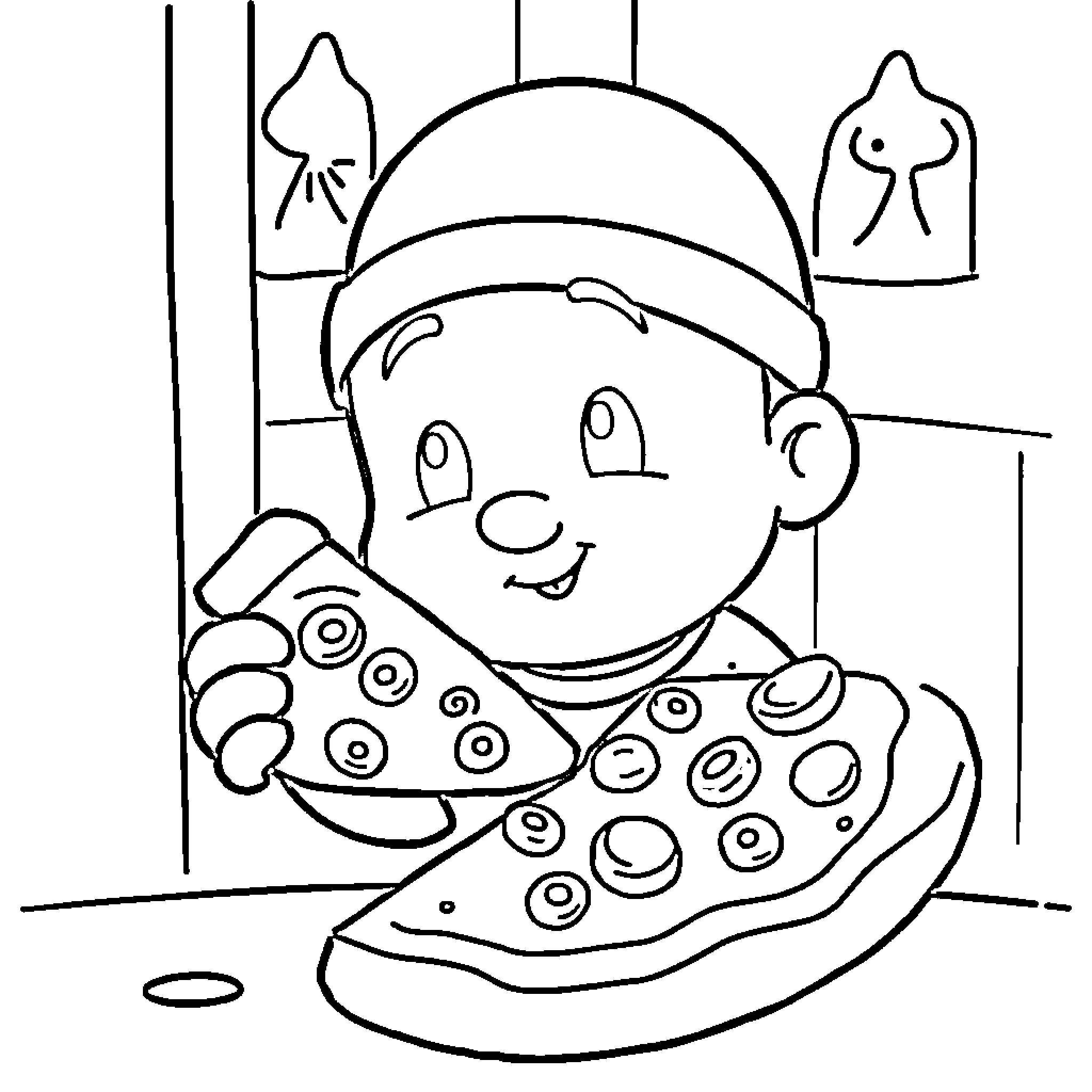 Pocoyo enjoying a fun snack Coloring Page (free black-and-white line drawing printable PDF for all, from beginners to advanced learners, including children, teens, adults, and seniors)