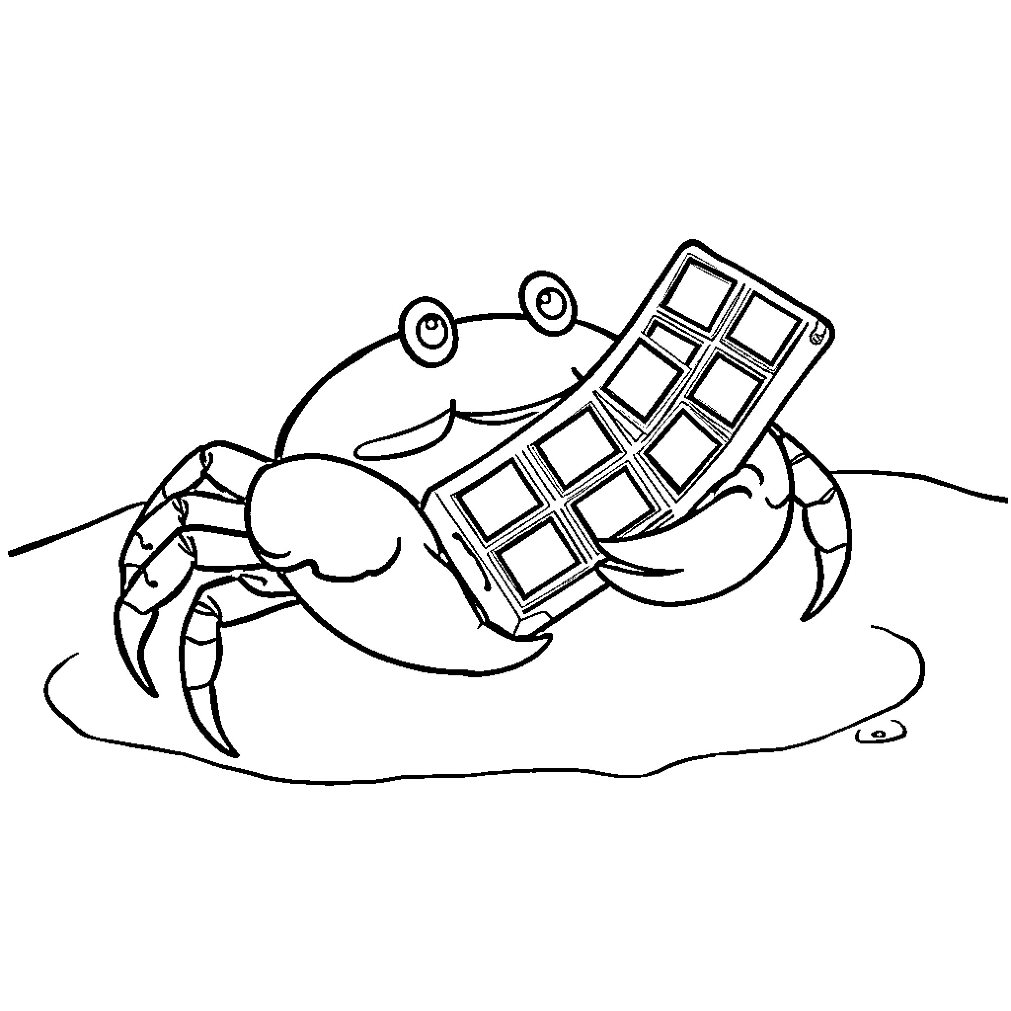 Crab carrying a chocolate bar Coloring Page (free black-and-white line drawing printable PDF for all, from beginners to advanced learners, including children, teens, adults, and seniors)