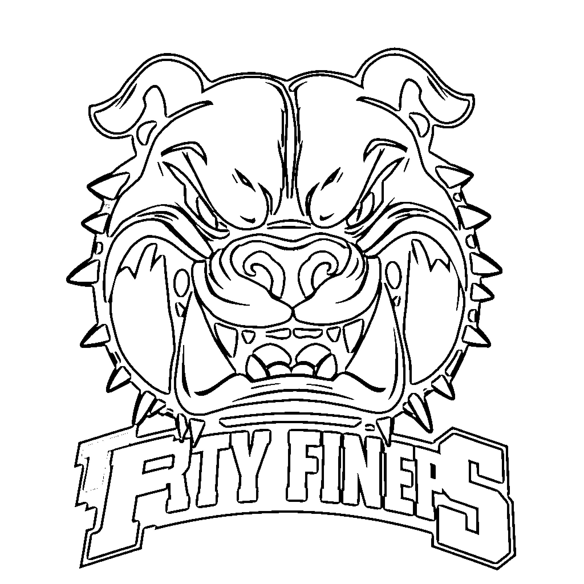 Bulldog mascot with fierce expression Coloring Page (free black-and-white line drawing printable PDF for all, from beginners to advanced learners, including children, teens, adults, and seniors)
