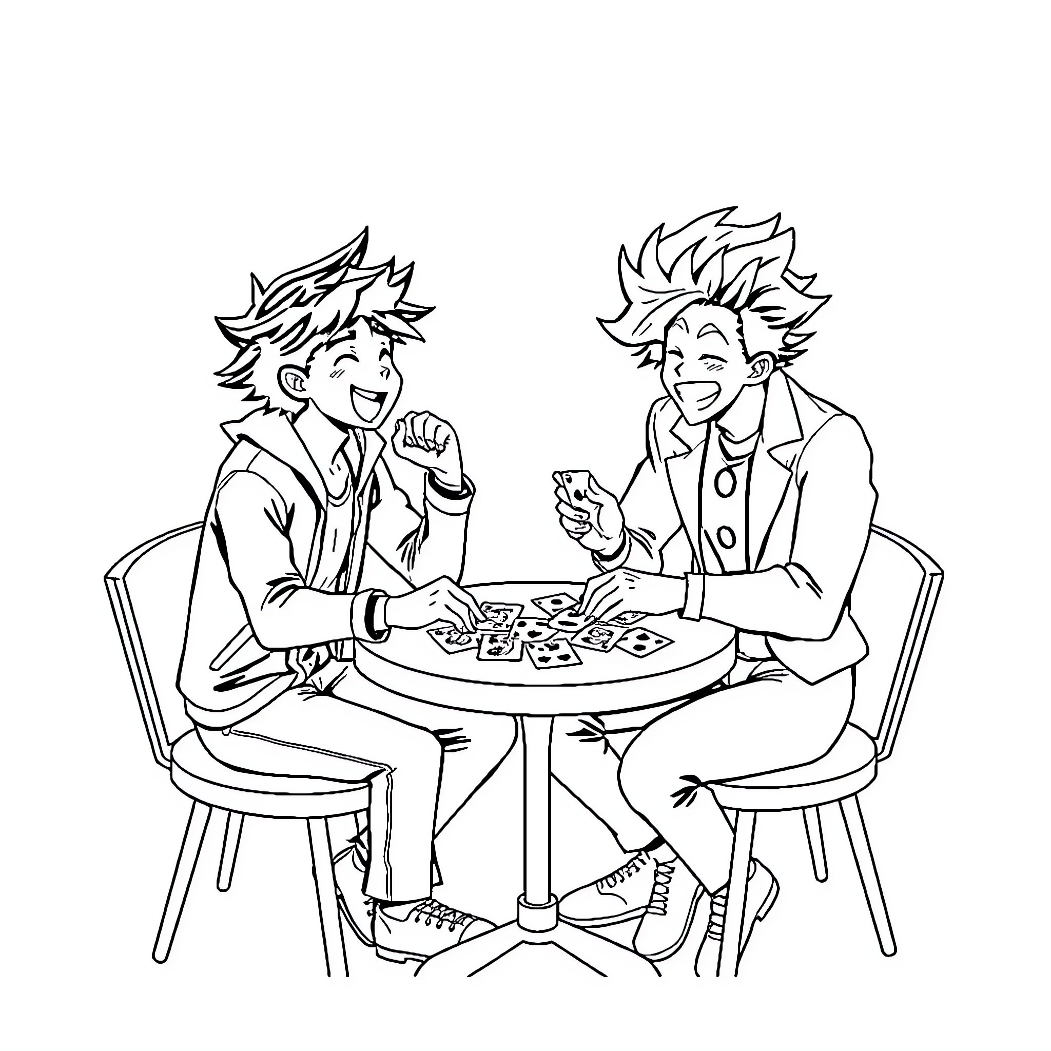 Izuku Midoriya enjoying a casual meal with friends Coloring Page (free black-and-white line drawing printable PDF for all, from beginners to advanced learners, including children, teens, adults, and seniors)