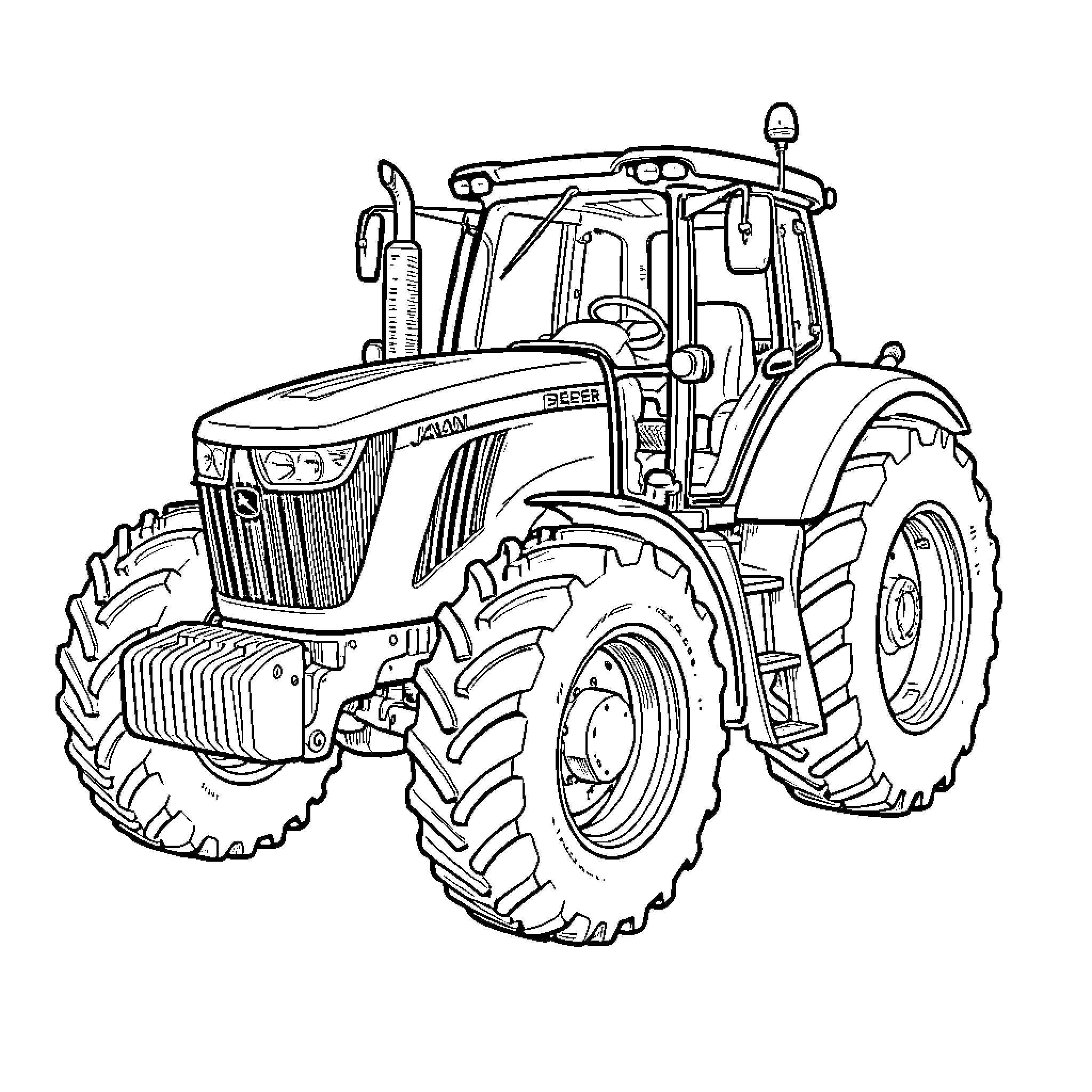 Tractor parked on a plain background Coloring Page (free black-and-white line drawing printable PDF for all, from beginners to advanced learners, including children, teens, adults, and seniors)