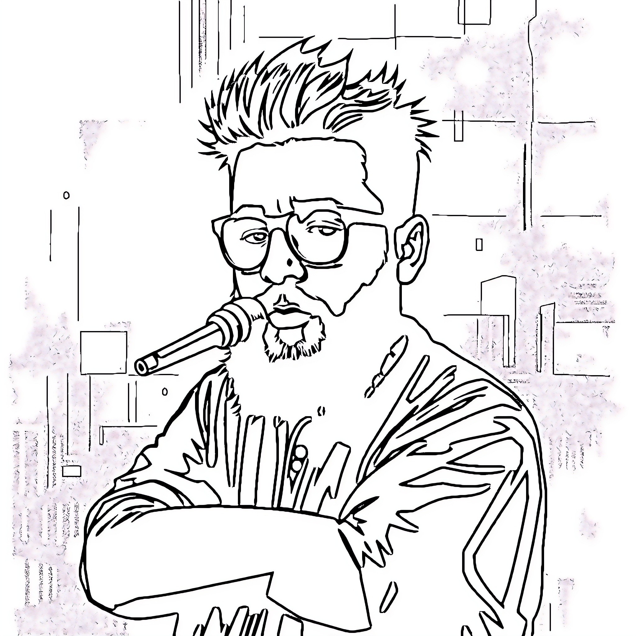 Milei passionately addressing the crowd Coloring Page (free black-and-white line drawing printable PDF for all, from beginners to advanced learners, including children, teens, adults, and seniors)