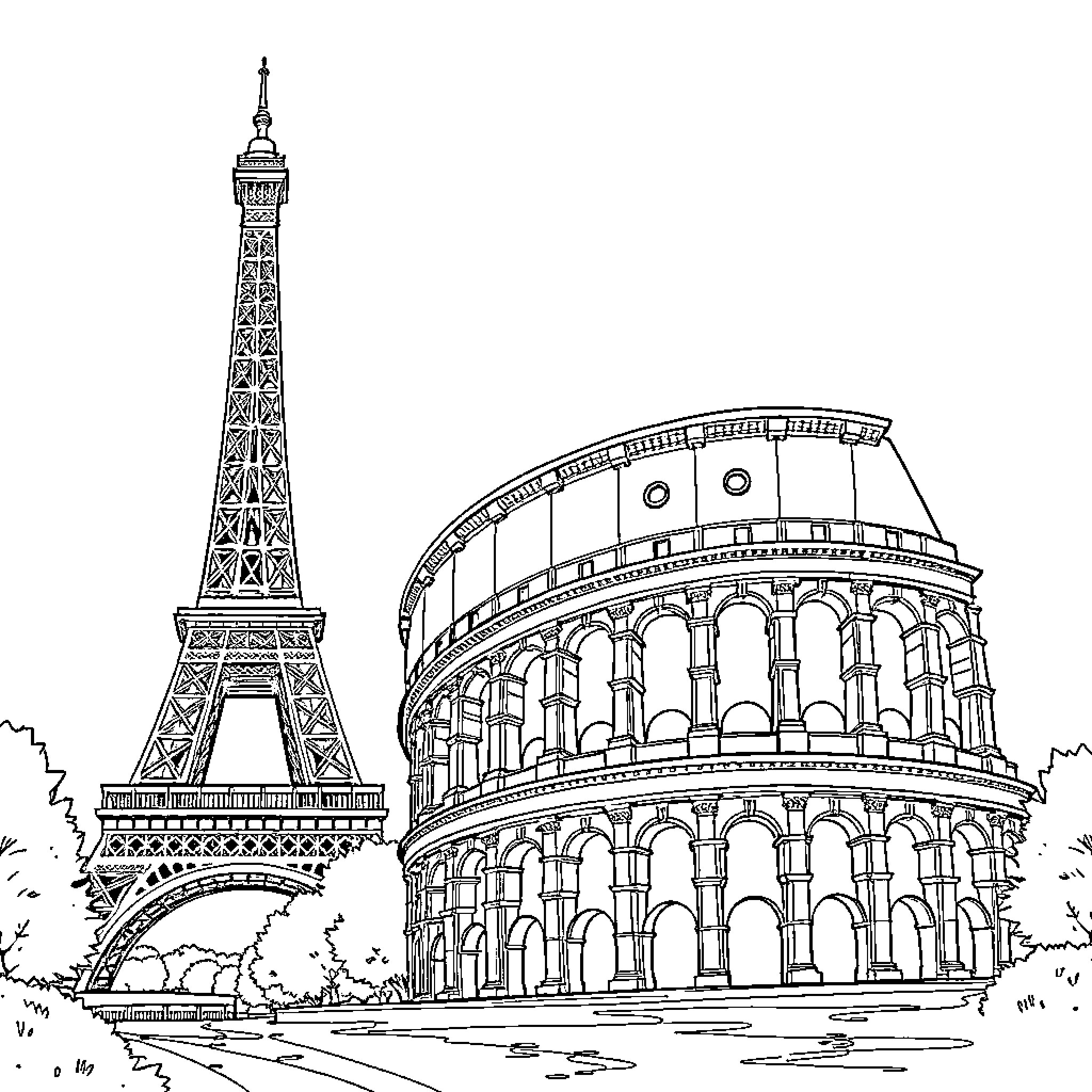 Monument of iconic architecture and landmarks Coloring Page (free black-and-white line drawing printable PDF for all, from beginners to advanced learners, including children, teens, adults, and seniors)