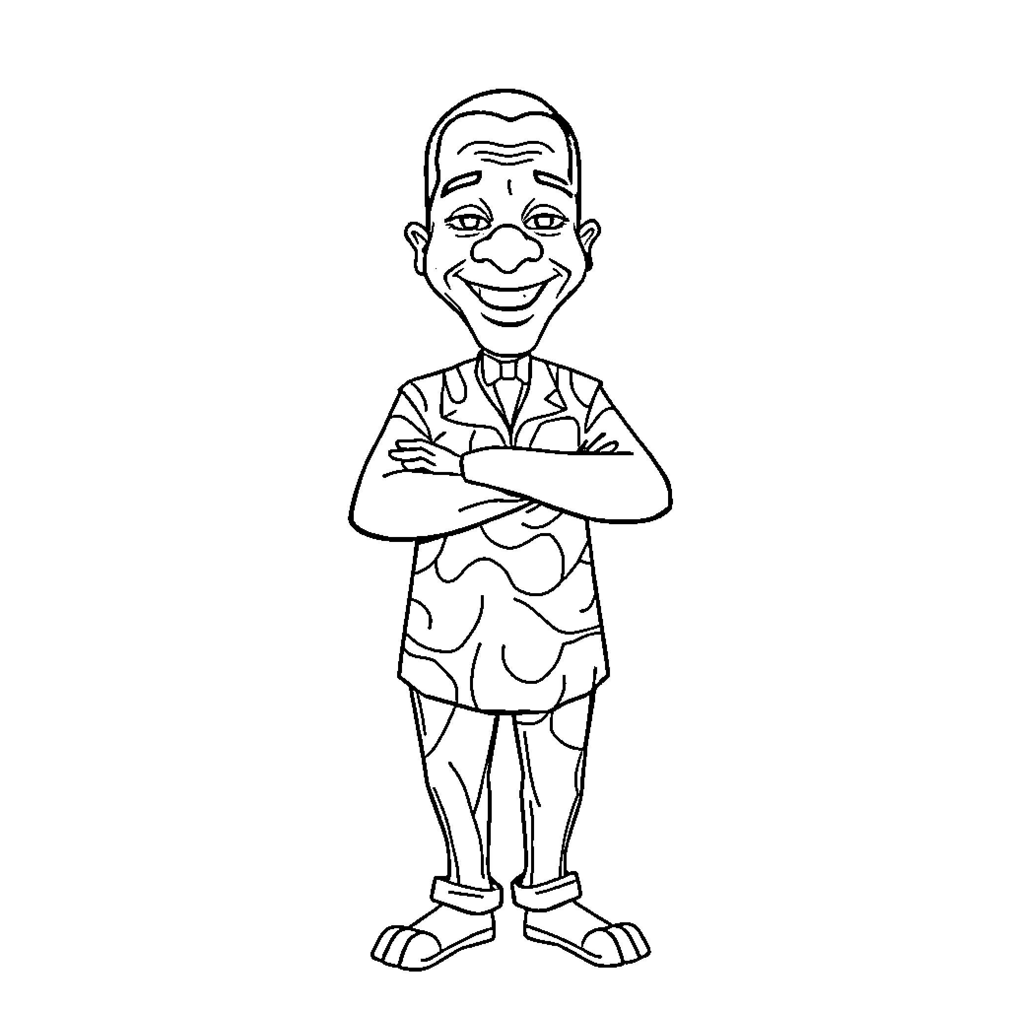 Tinubu in Casual Attire with Confident Expression Coloring Page (free black-and-white line drawing printable PDF for all, from beginners to advanced learners, including children, teens, adults, and seniors)