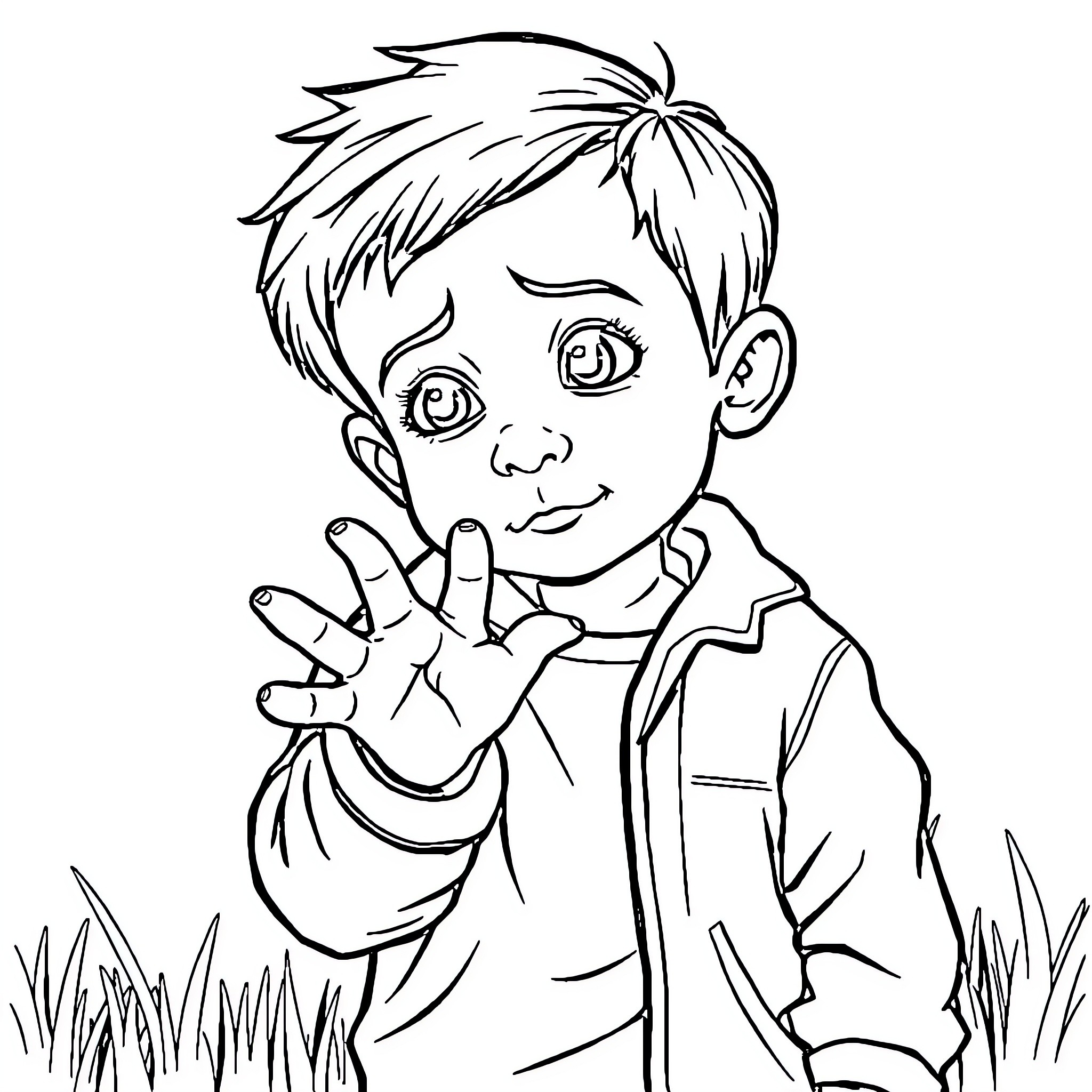 Child examining nature with curiosity Coloring Page (free black-and-white line drawing printable PDF for all, from beginners to advanced learners, including children, teens, adults, and seniors)