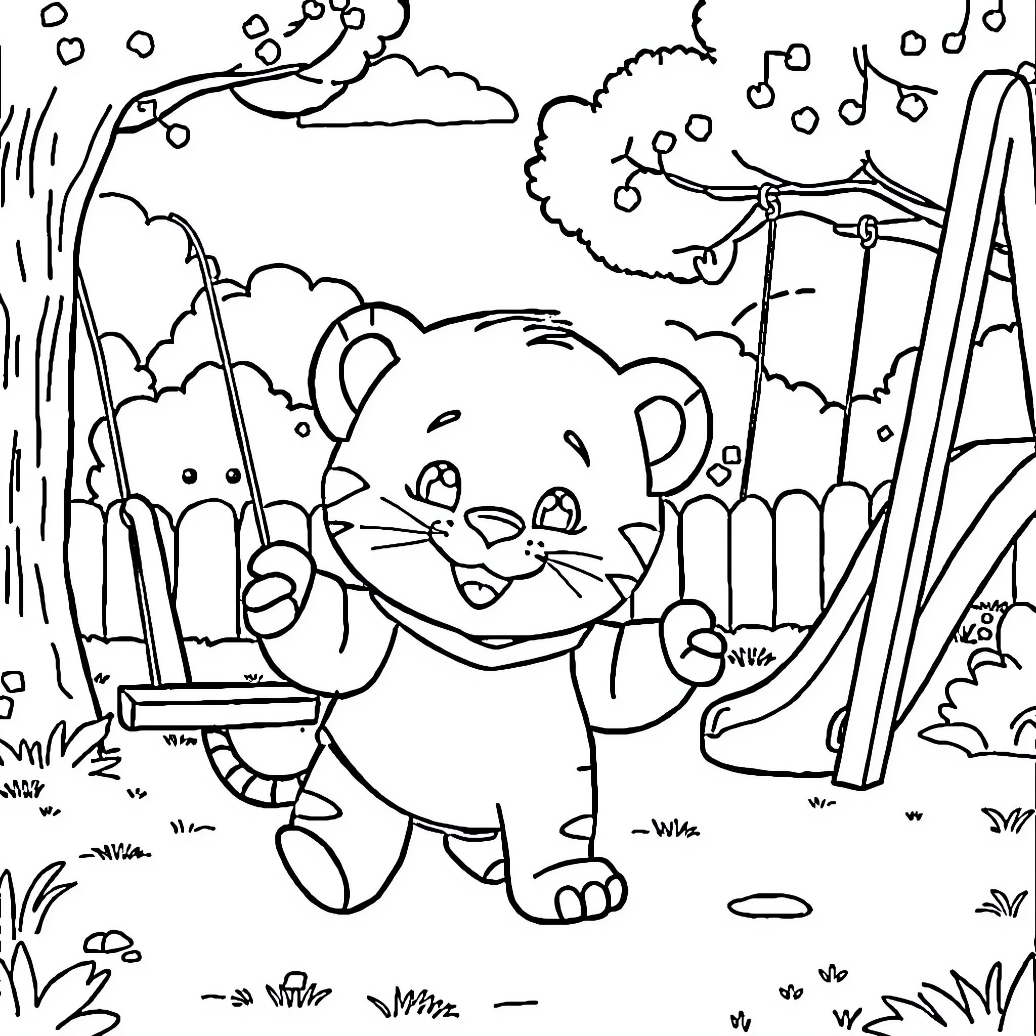 Daniel Tiger enjoying a rainy day outdoors Coloring Page (free black-and-white line drawing printable PDF for all, from beginners to advanced learners, including children, teens, adults, and seniors)