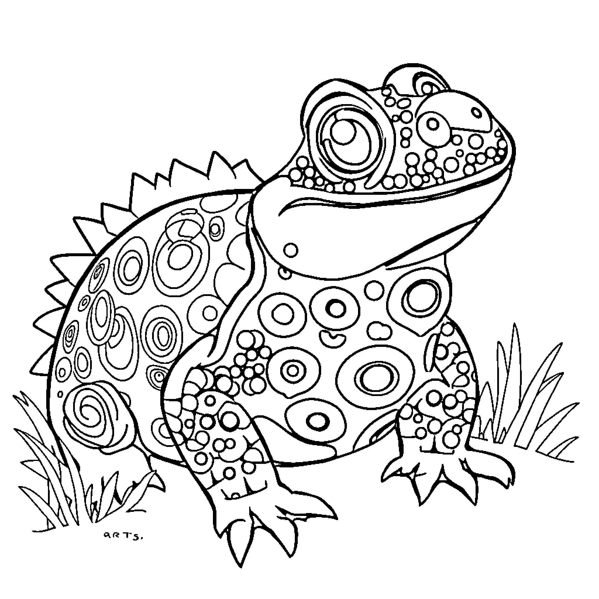 Crocodile with vibrant patterns and shapes Coloring Page (free black-and-white line drawing printable PDF for all, from beginners to advanced learners, including children, teens, adults, and seniors)
