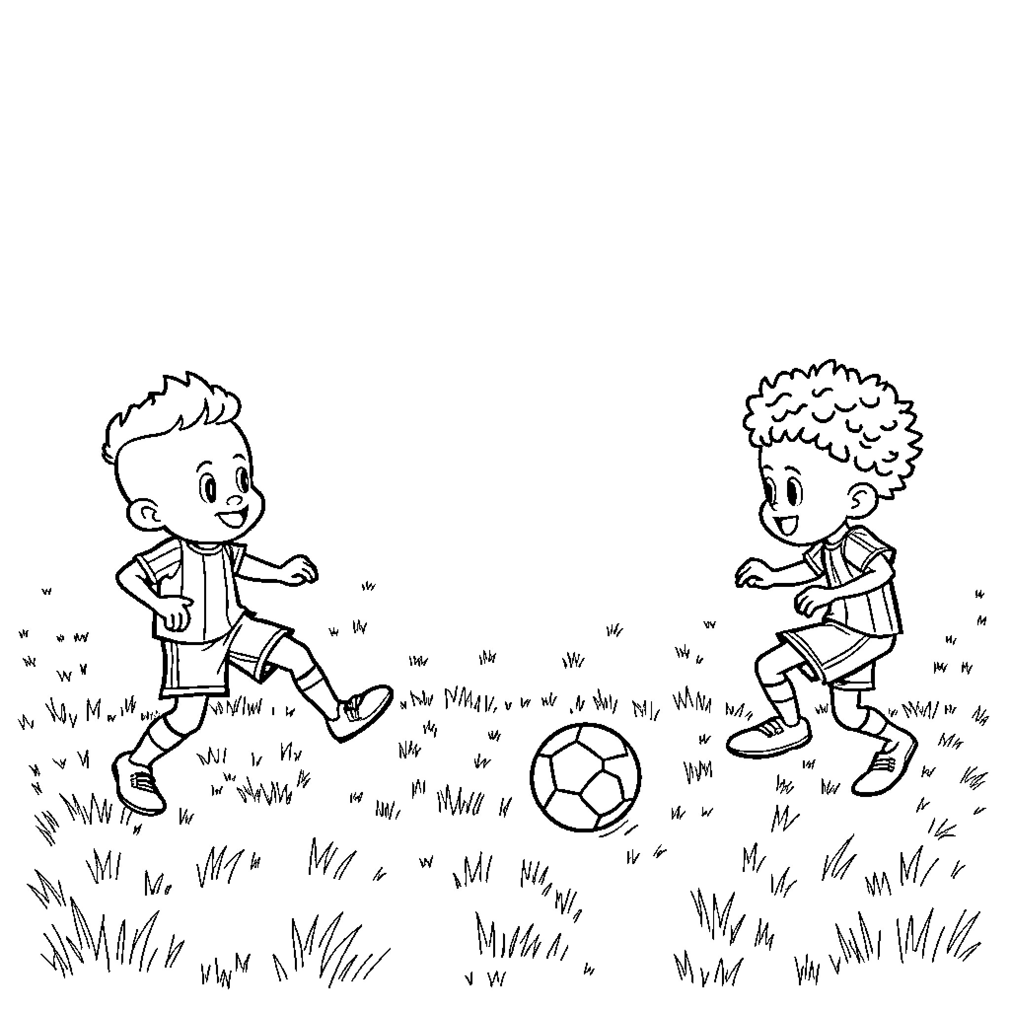 Labubu kids playing a fun game of soccer Coloring Page (free black-and-white line drawing printable PDF for all, from beginners to advanced learners, including children, teens, adults, and seniors)