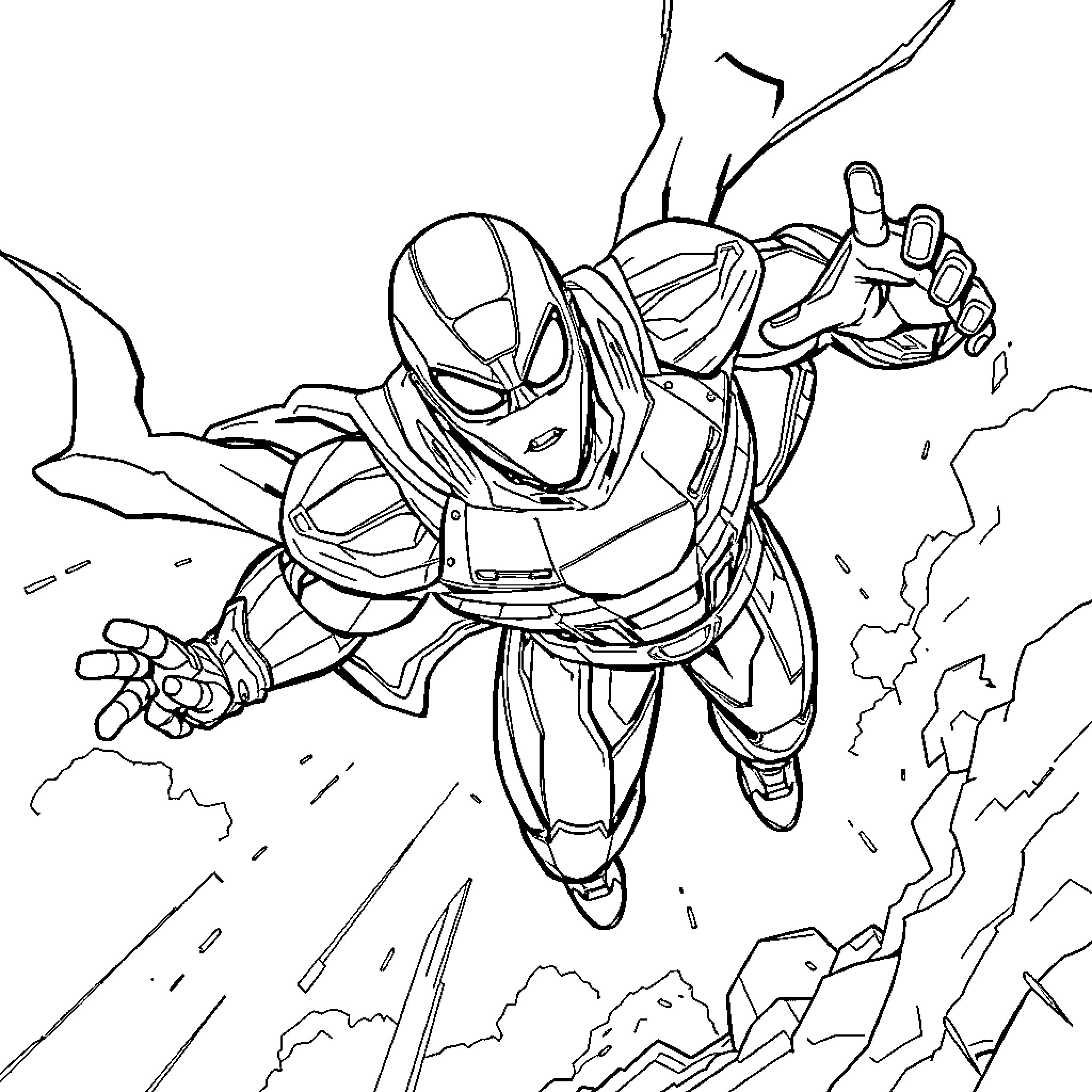 Airoman engaging in heroic aerial maneuvers Coloring Page (free black-and-white line drawing printable PDF for all, from beginners to advanced learners, including children, teens, adults, and seniors)