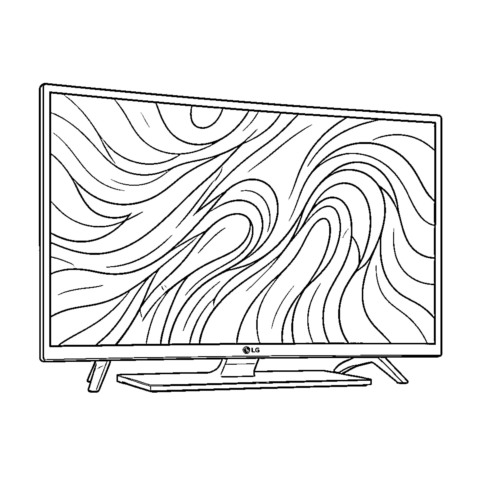Television displaying abstract wave patterns Coloring Page (free black-and-white line drawing printable PDF for all, from beginners to advanced learners, including children, teens, adults, and seniors)
