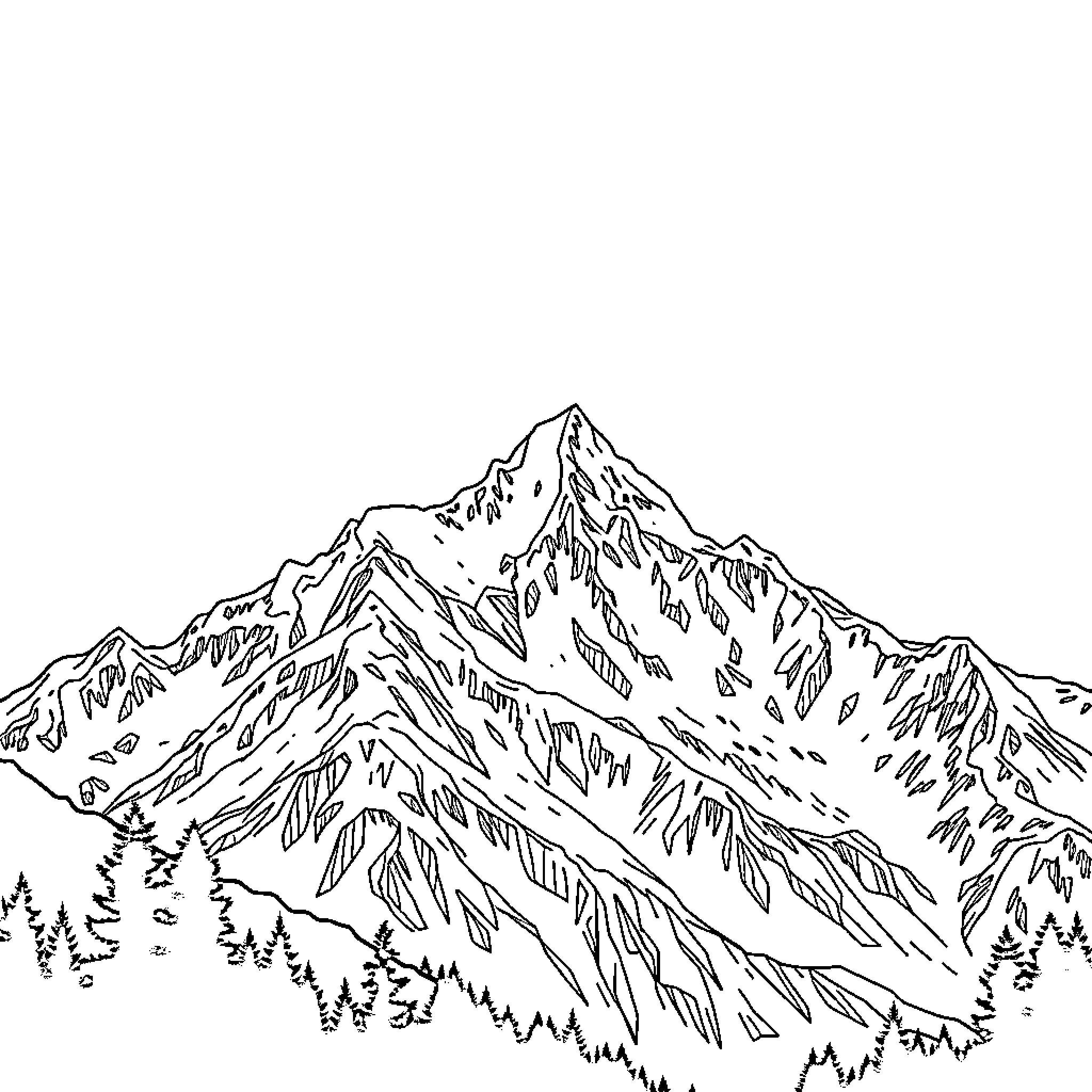 Letter H Mountain Landscape Sketch Coloring Page (free black-and-white line drawing printable PDF for all, from beginners to advanced learners, including children, teens, adults, and seniors)