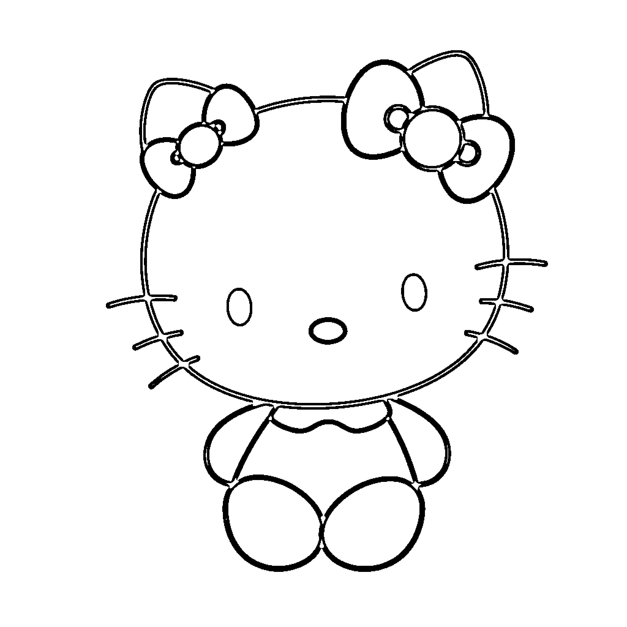 Hello Kitty sitting adorably Coloring Page (free black-and-white line drawing printable PDF for all, from beginners to advanced learners, including children, teens, adults, and seniors)