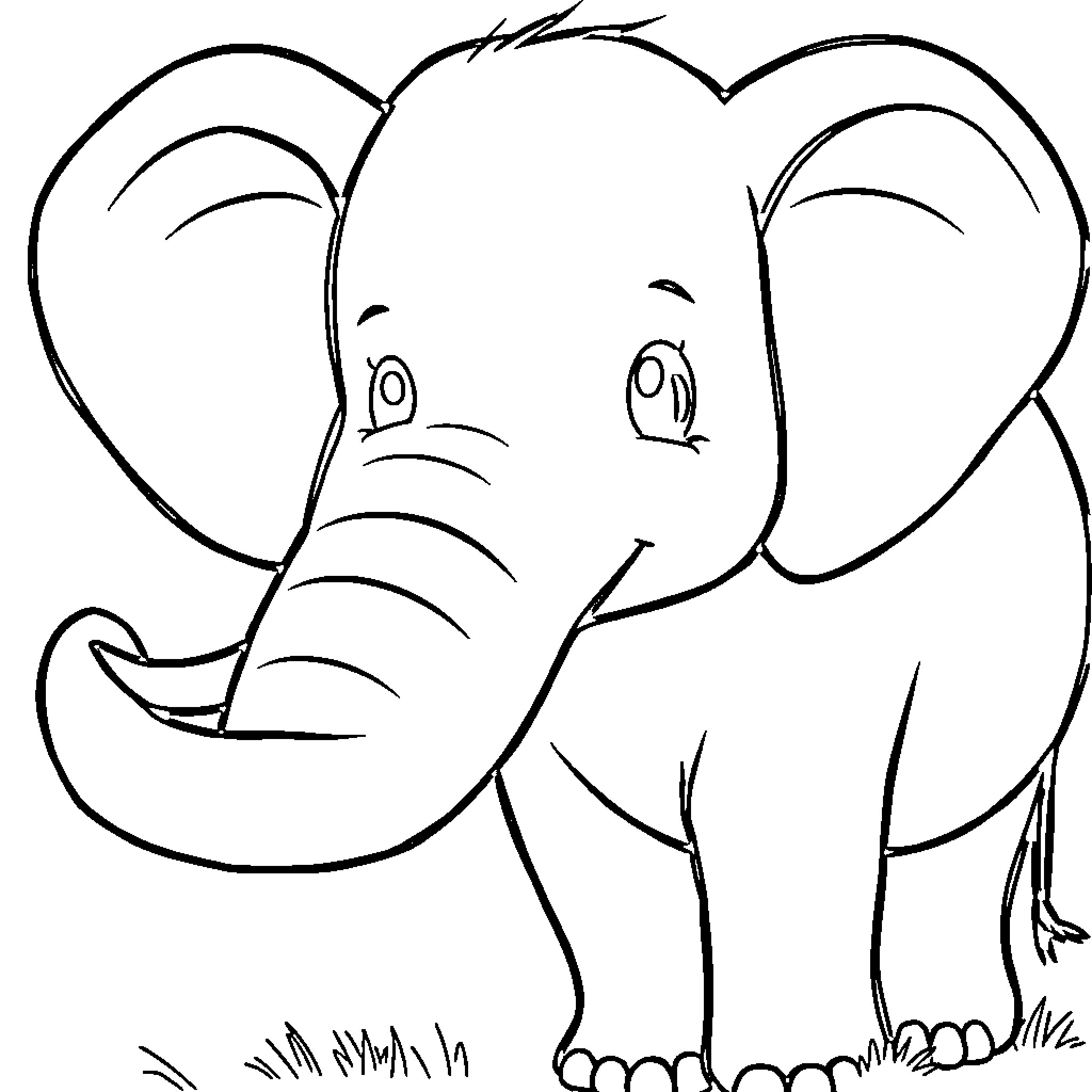 Elephant in a simple cartoon style Coloring Page (free black-and-white line drawing printable PDF for all, from beginners to advanced learners, including children, teens, adults, and seniors)