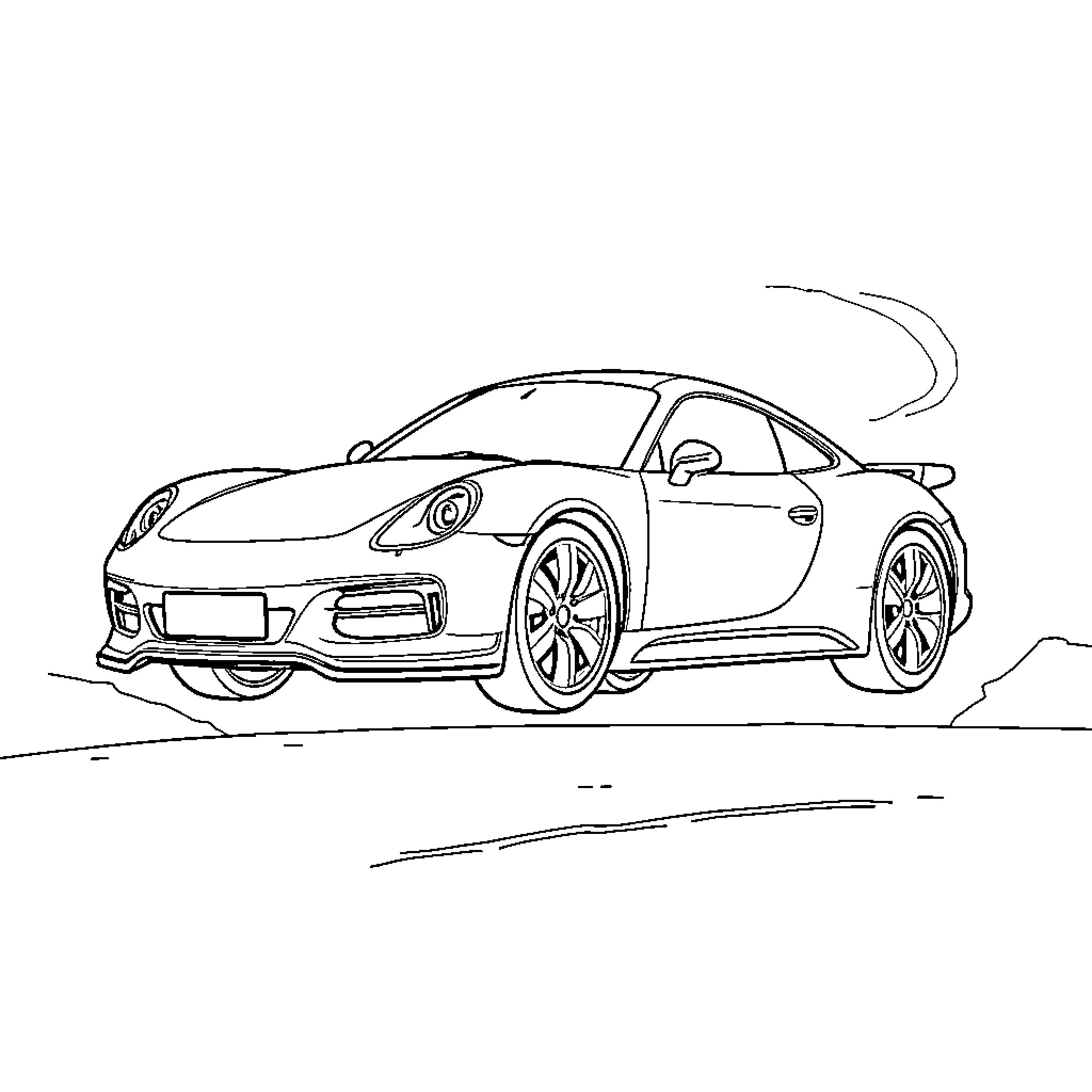 Magic Car speeding along the road Coloring Page (free black-and-white line drawing printable PDF for all, from beginners to advanced learners, including children, teens, adults, and seniors)