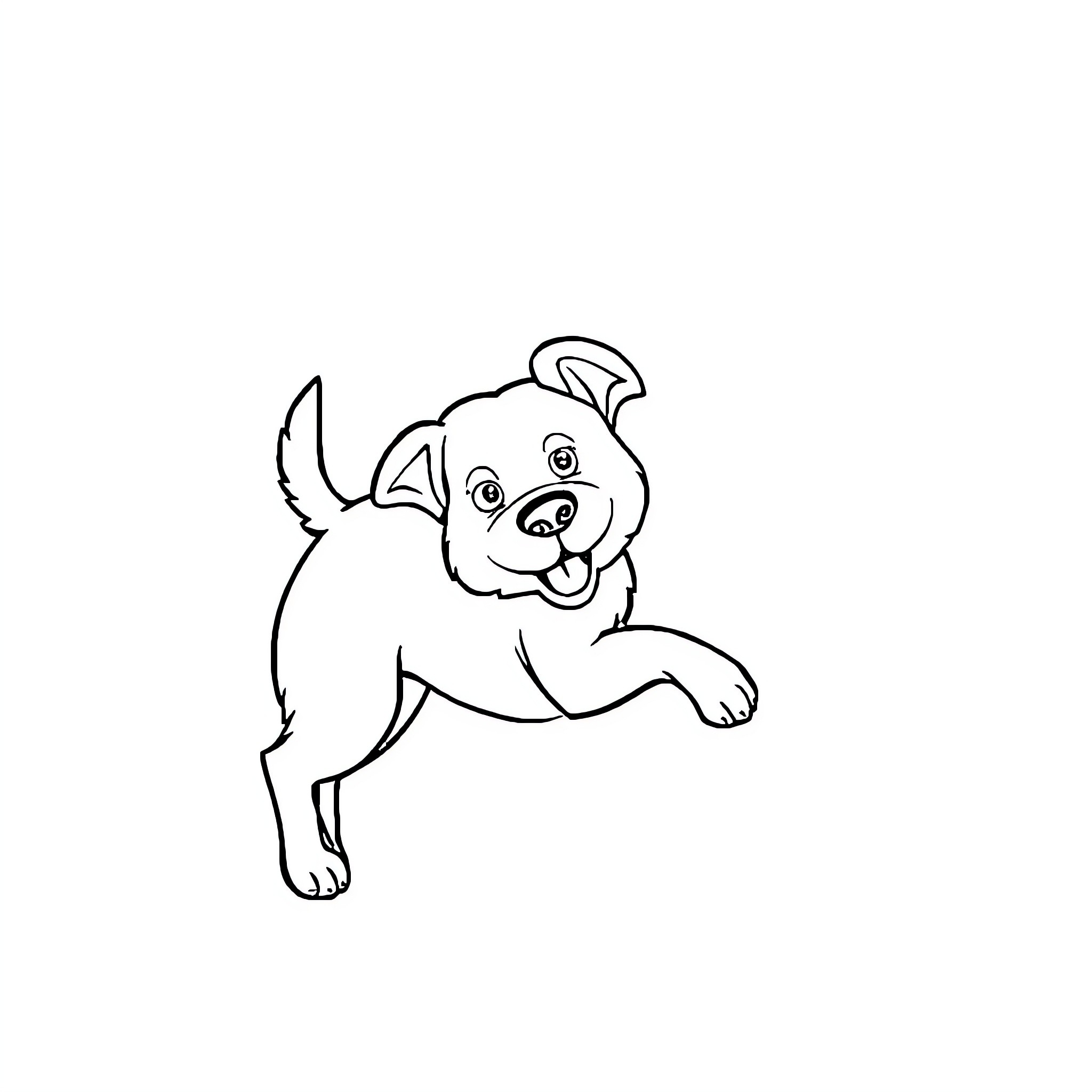 Dog happily wagging its tail Coloring Page (free black-and-white line drawing printable PDF for all, from beginners to advanced learners, including children, teens, adults, and seniors)