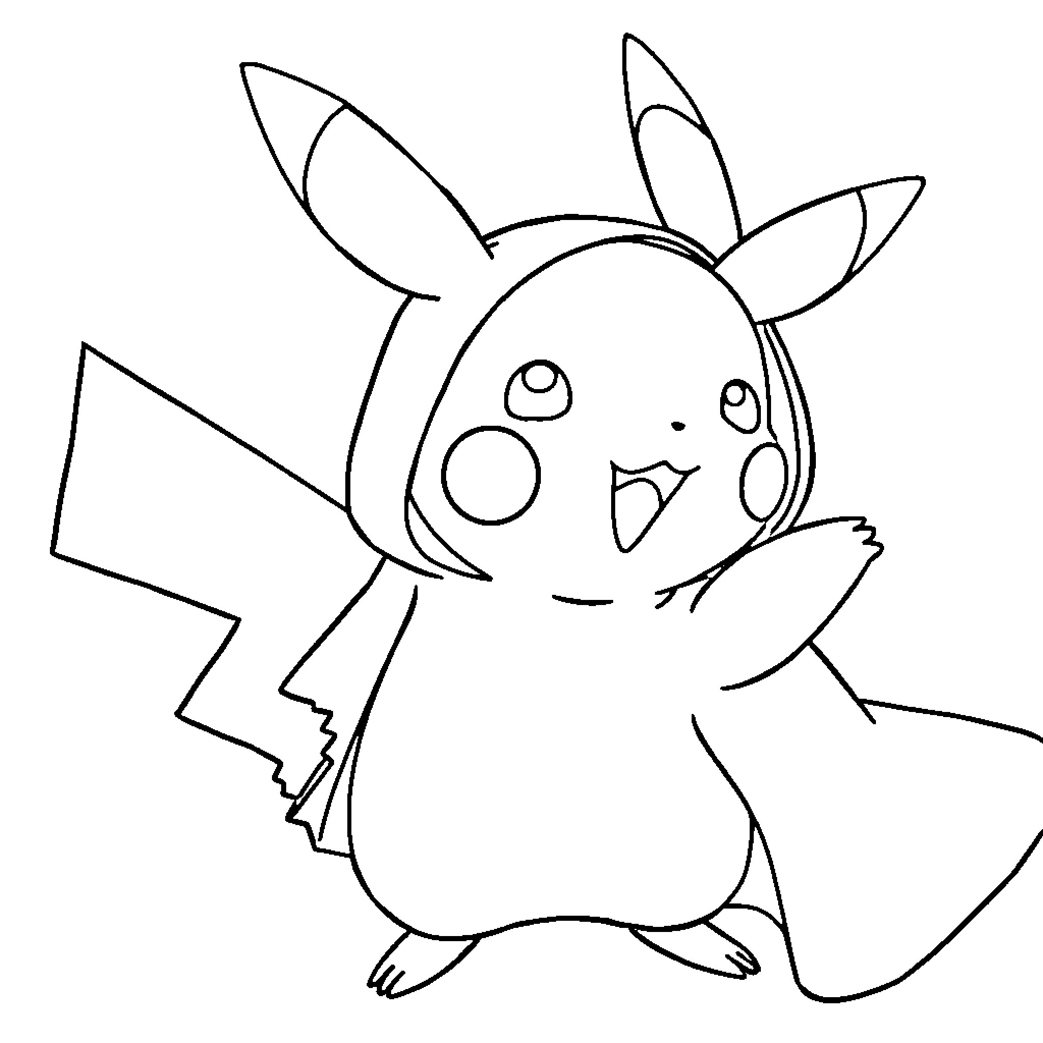 Pikachu's Playful Antics Coloring Page (free black-and-white line drawing printable PDF for all, from beginners to advanced learners, including children, teens, adults, and seniors)