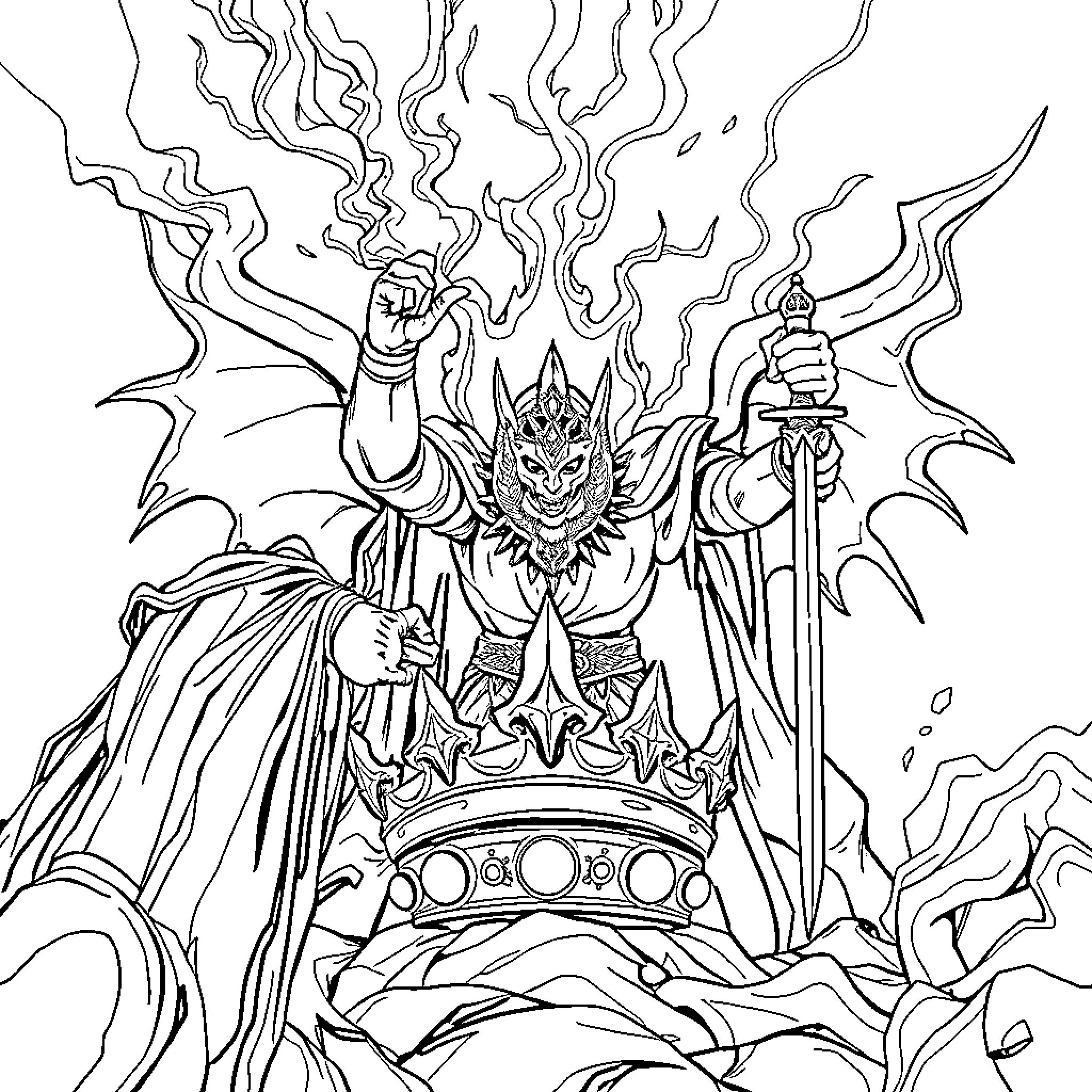 Shapeshifter lord commands mystical forces Coloring Page (free black-and-white line drawing printable PDF for all, from beginners to advanced learners, including children, teens, adults, and seniors)