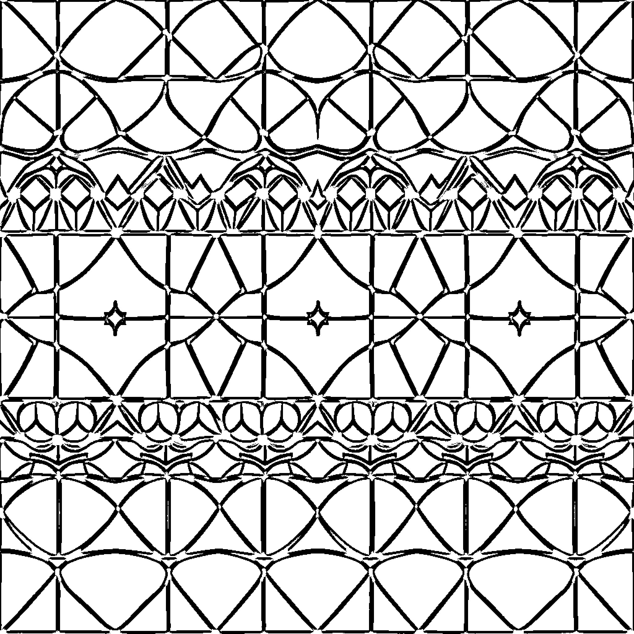 Pattern of Geometric Shapes and Designs Coloring Page (free black-and-white line drawing printable PDF for all, from beginners to advanced learners, including children, teens, adults, and seniors)