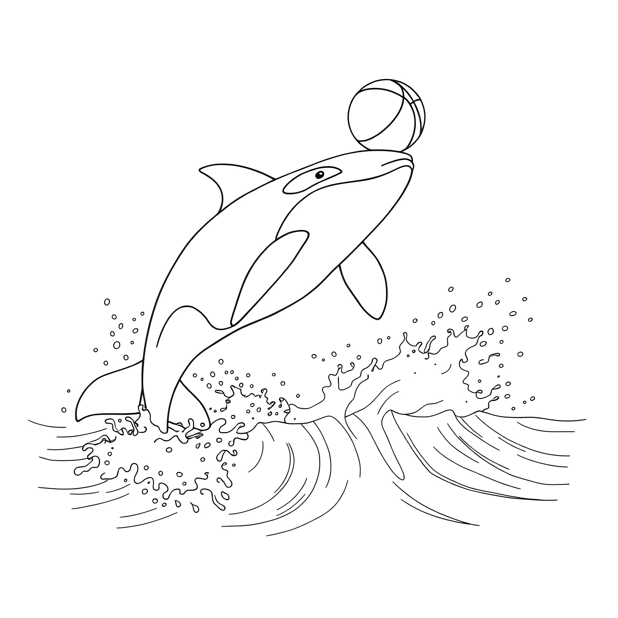 Orca jumping out of the waves Coloring Page (free black-and-white line drawing printable PDF for all, from beginners to advanced learners, including children, teens, adults, and seniors)